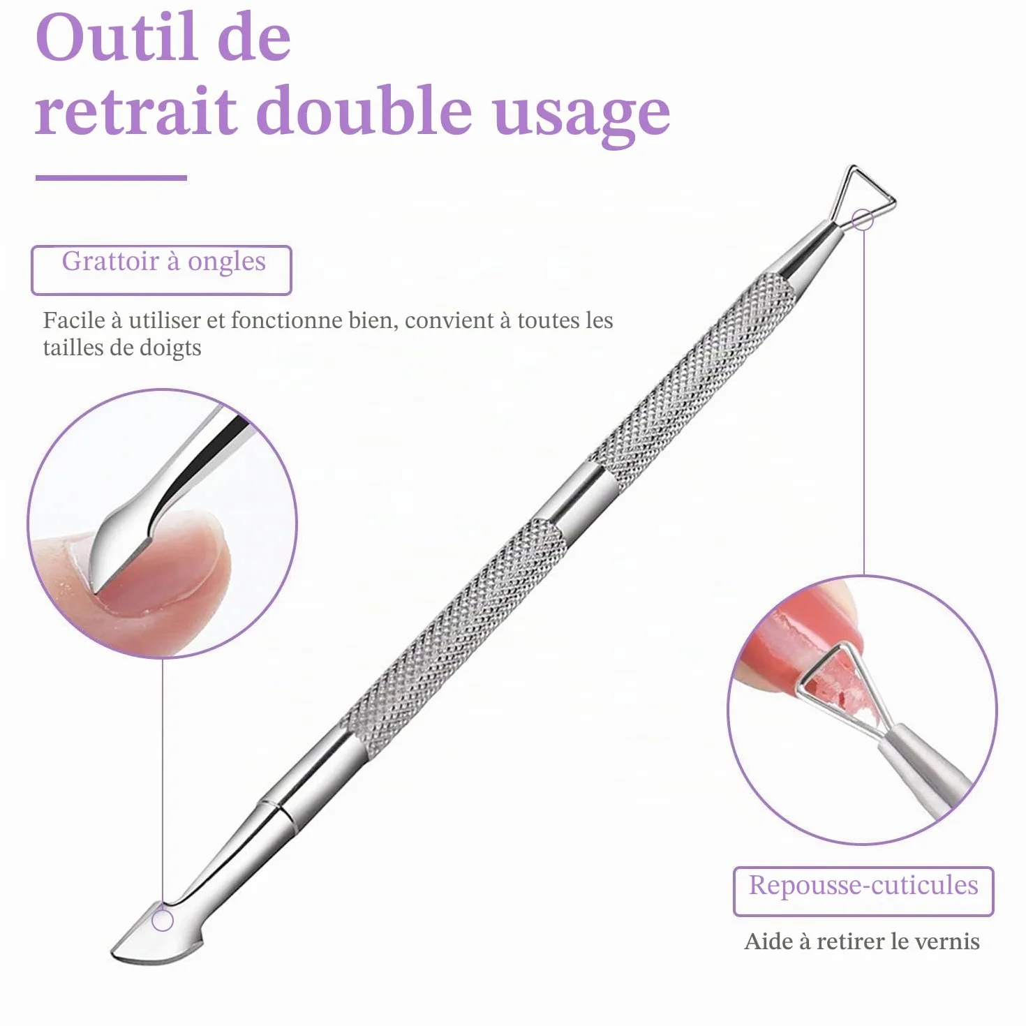 Makartt Clips à ongles pour enlever le vernis gel, poussoir métal double extrémité, 20 clips réutilisables, violet