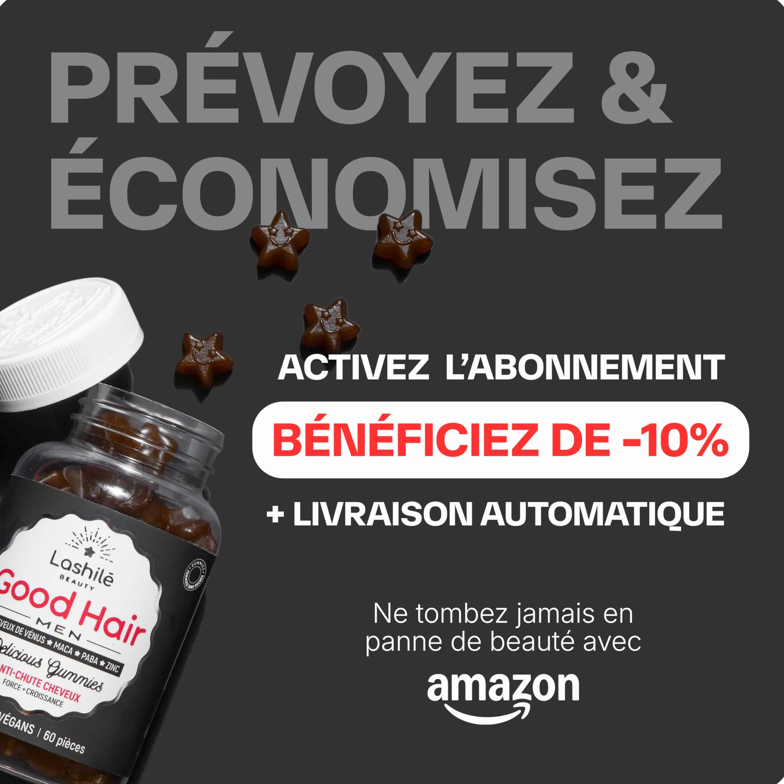 Lashilé Beauty Complément Alimentaire Anti-Chute Cheveux & Renforcement Capillaire Croissance & Densité Good Hair Men Zinc Maca 60 Gummies