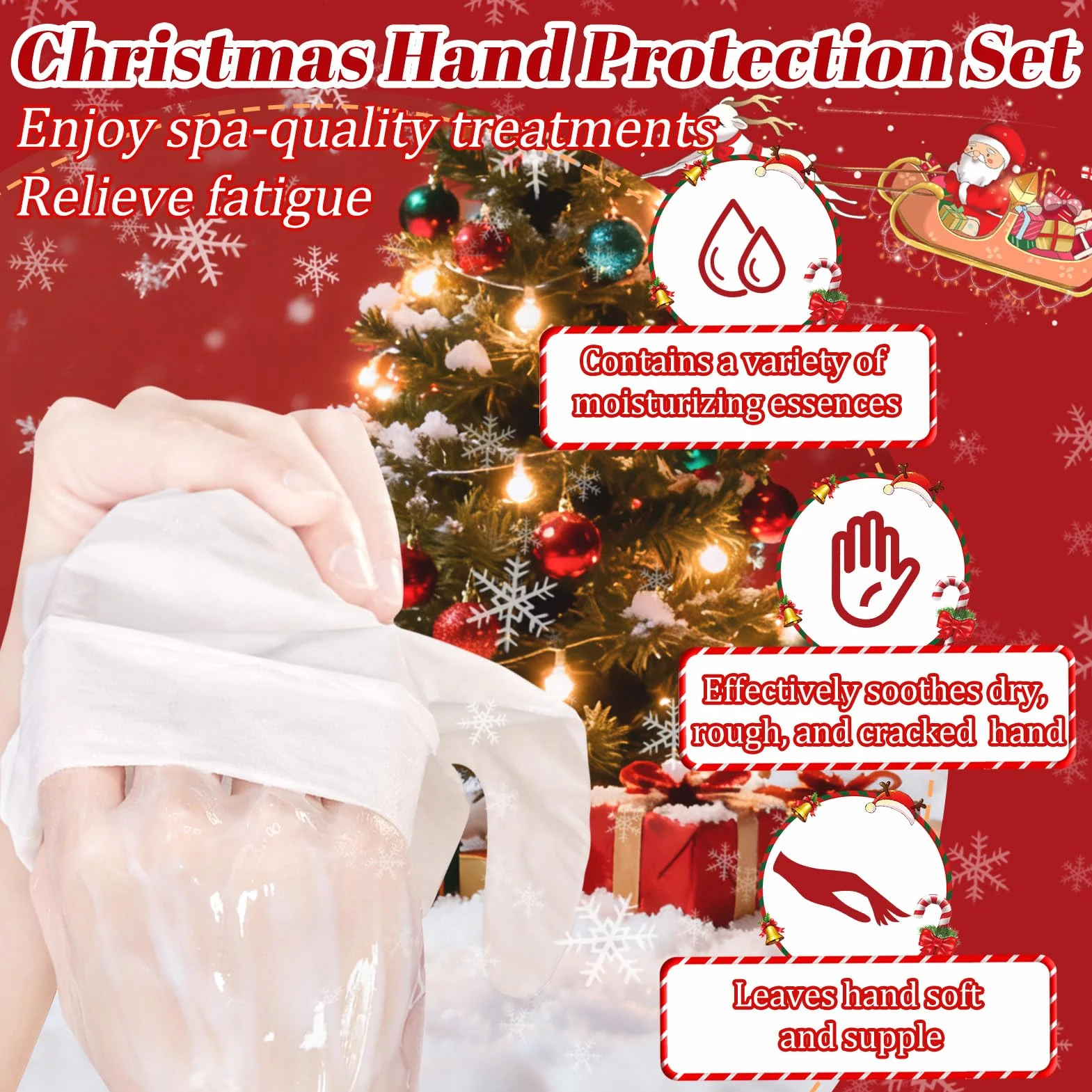 Masque Main Noël 5 Paires + 10 Mini Crème Main Hydratant Cadeaux de Noël
