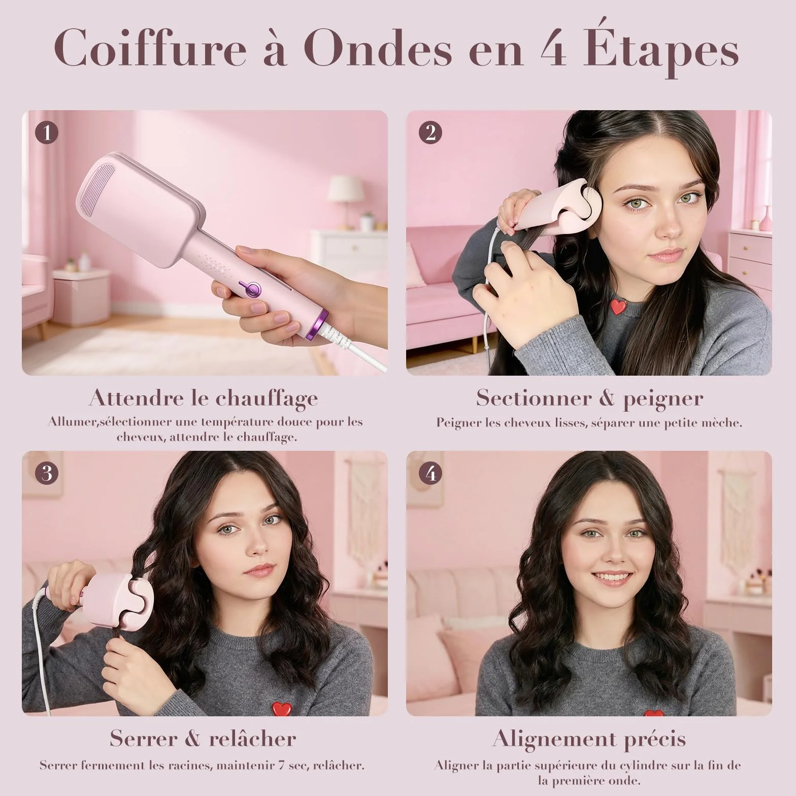 AISEELY Boucleur a Cheveux 3 Tete, 32MM Fer à Friser-Grandes Boucles, 4 Températures Réglables, Anti-Brûlure, Convient aux Débutants,Fer a Friser Boucler pour Cheveux Longs Courts, Styliseur de Vagues