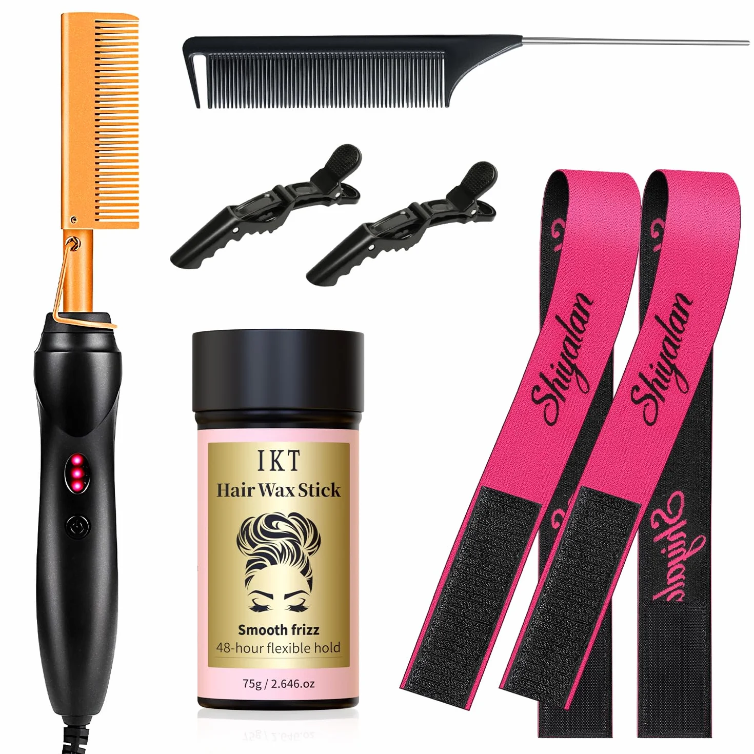 Peigne Chauffant Électrique, Fer à Lisser pour Cheveux Afro, Peigne Lisseur Professionnel (7, unité, 7)