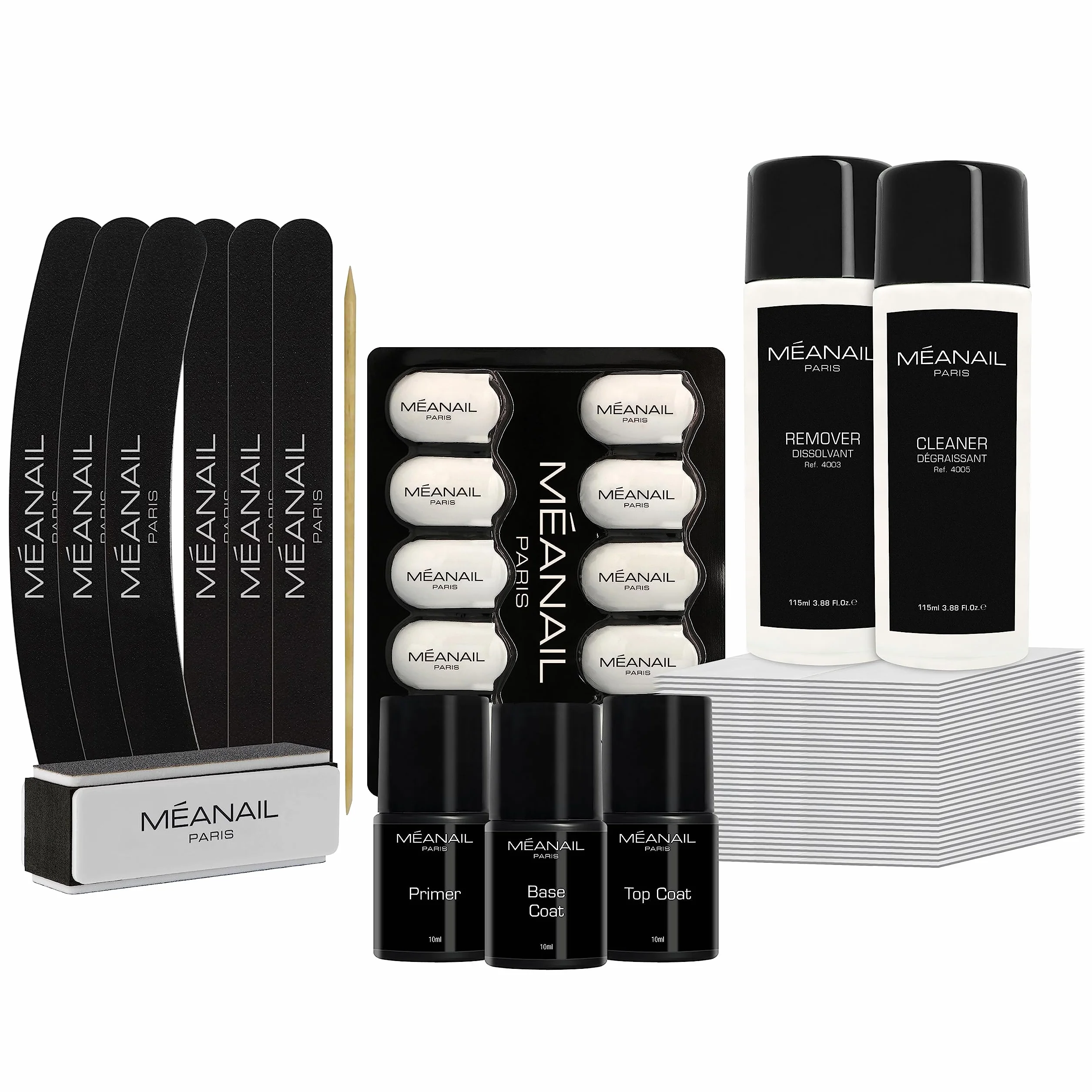 MEANAIL Paris Kit Recharge Manucure Vernis Semi Permanent Accessoires Pose et Dépose Préparation des Ongles Base Top Coat Primer Cruelty Free Vegan