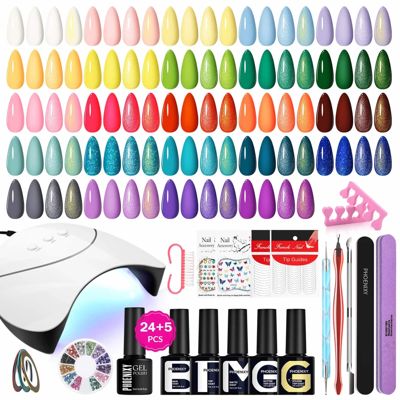 Kit Ongle Gel UV Complet Lampe UV 24 Couleurs Vernis Semi Permanent Base Top Coat