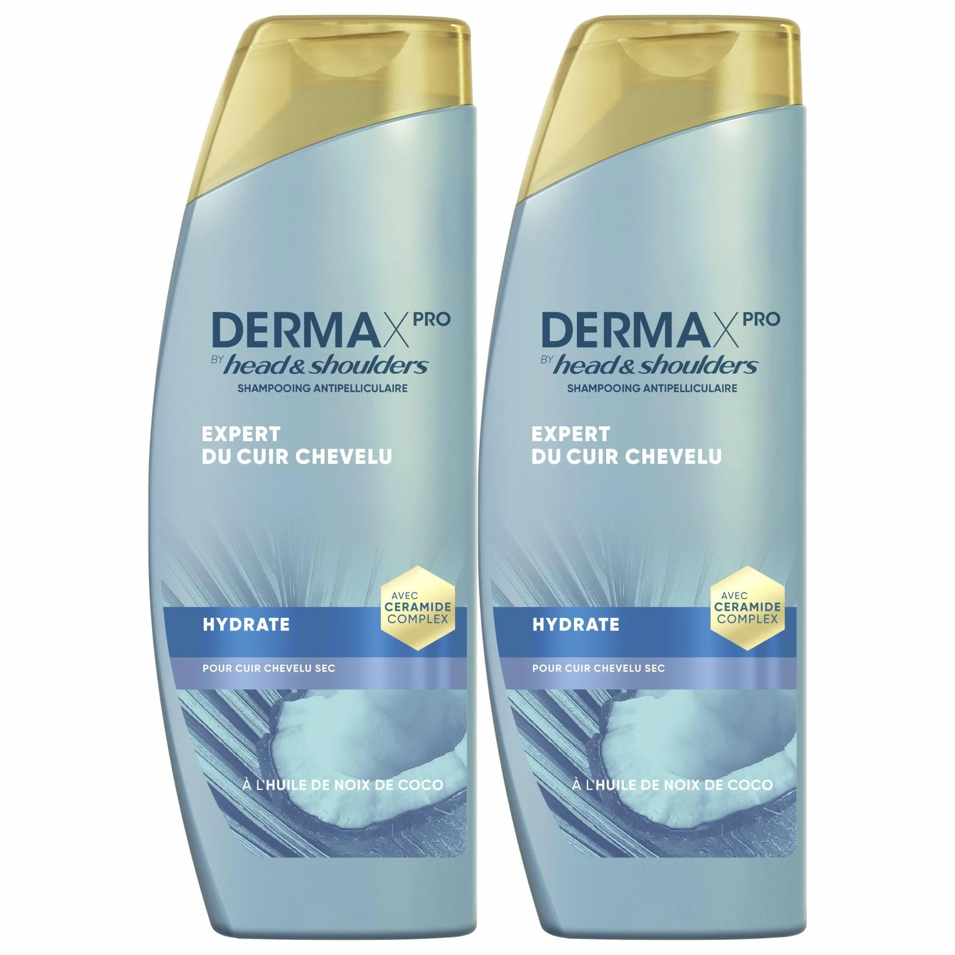 Head & Shoulders DermaXPro Hydrate Shampoing Antipelliculaire 2x500ml Avec Huile De Coco Et Complexe De Céramides, Cuir Chevelu Sec, Aide À Renforcer La Barrière Cutanée, 72H D’Hydratation