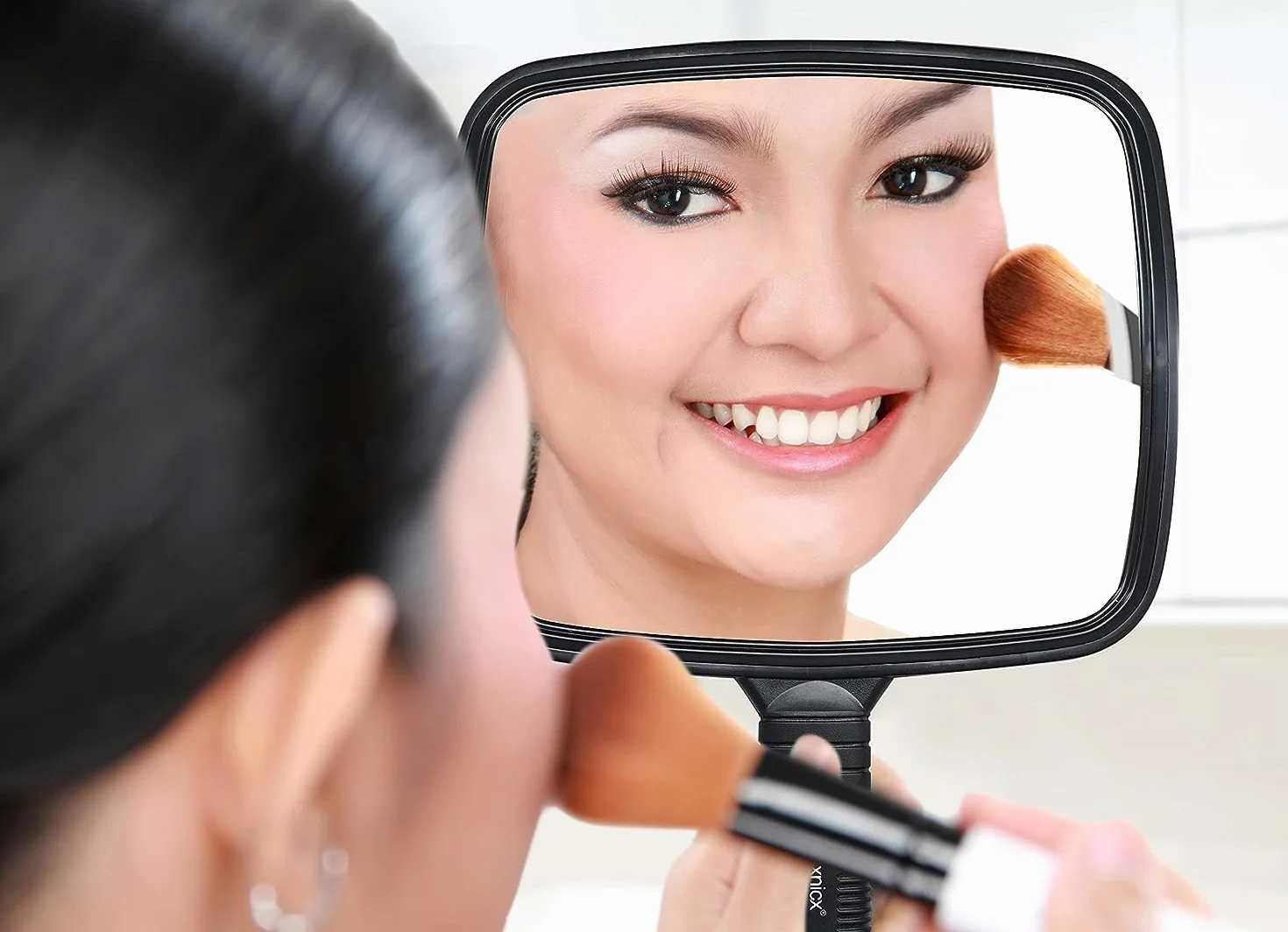 Miroir à Main Professionnel avec Poignée, Miroir Maquillage Ovale Portable 20.1x31cm Noir
