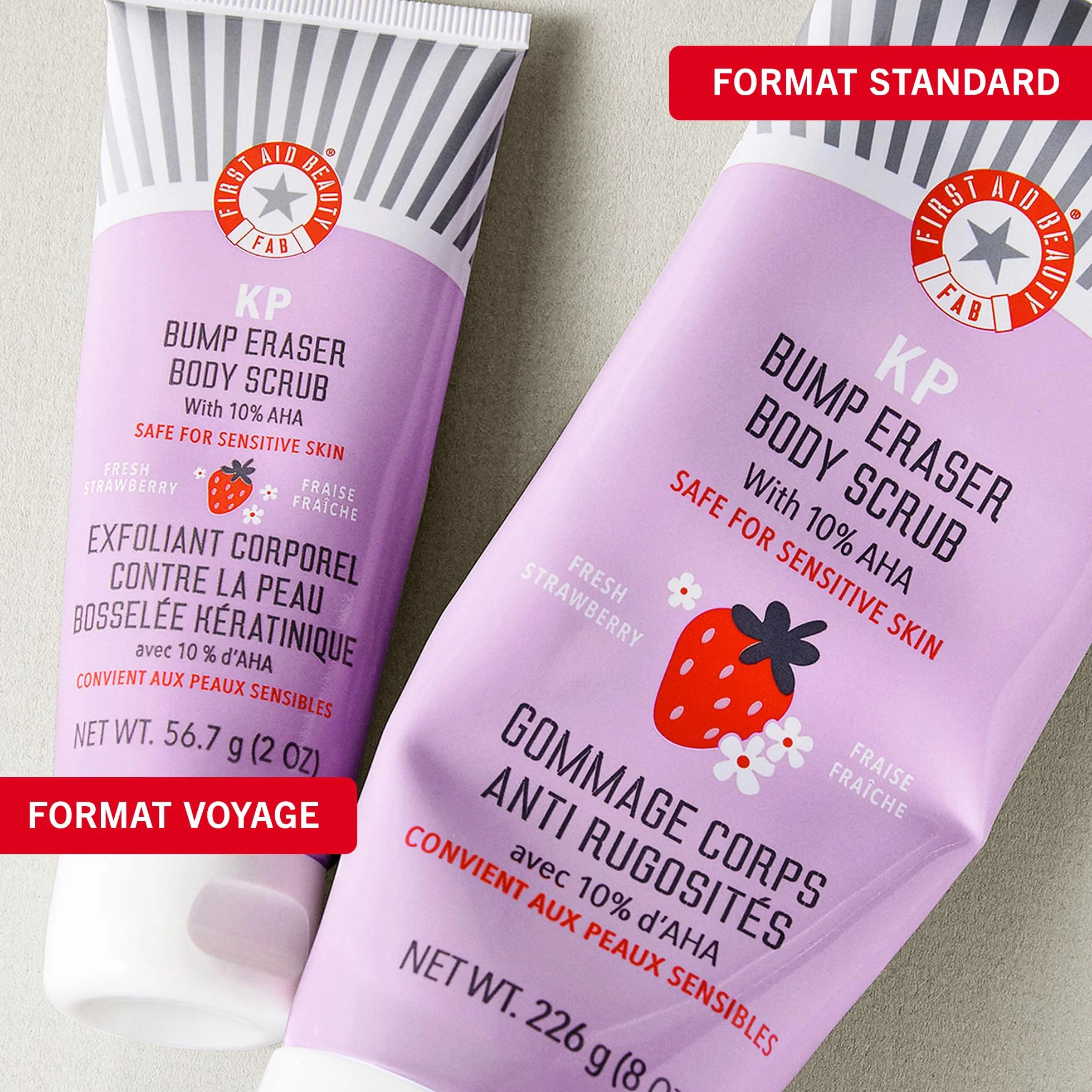 First Aid Beauty Gommage corporel KP Bump Eraser 10% AHA exfoliant kératose pilaire glycolique lactique