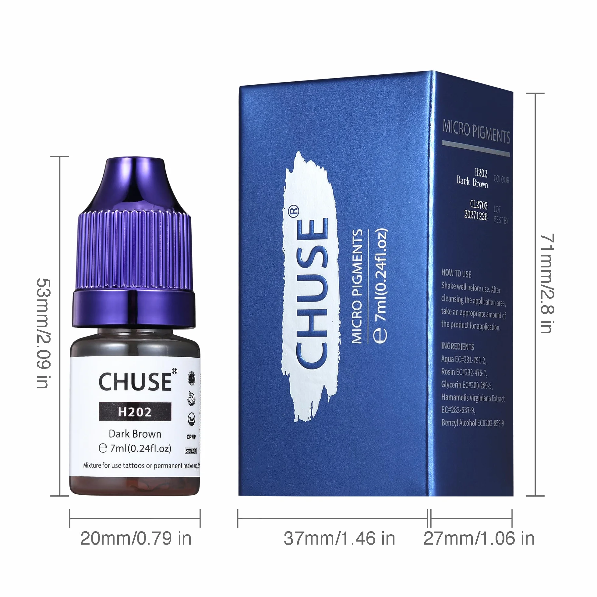 CHUSE Pigments liquides hybrides pour sourcils PMU 0,24 oz/7 ml (H202 Brun foncé)