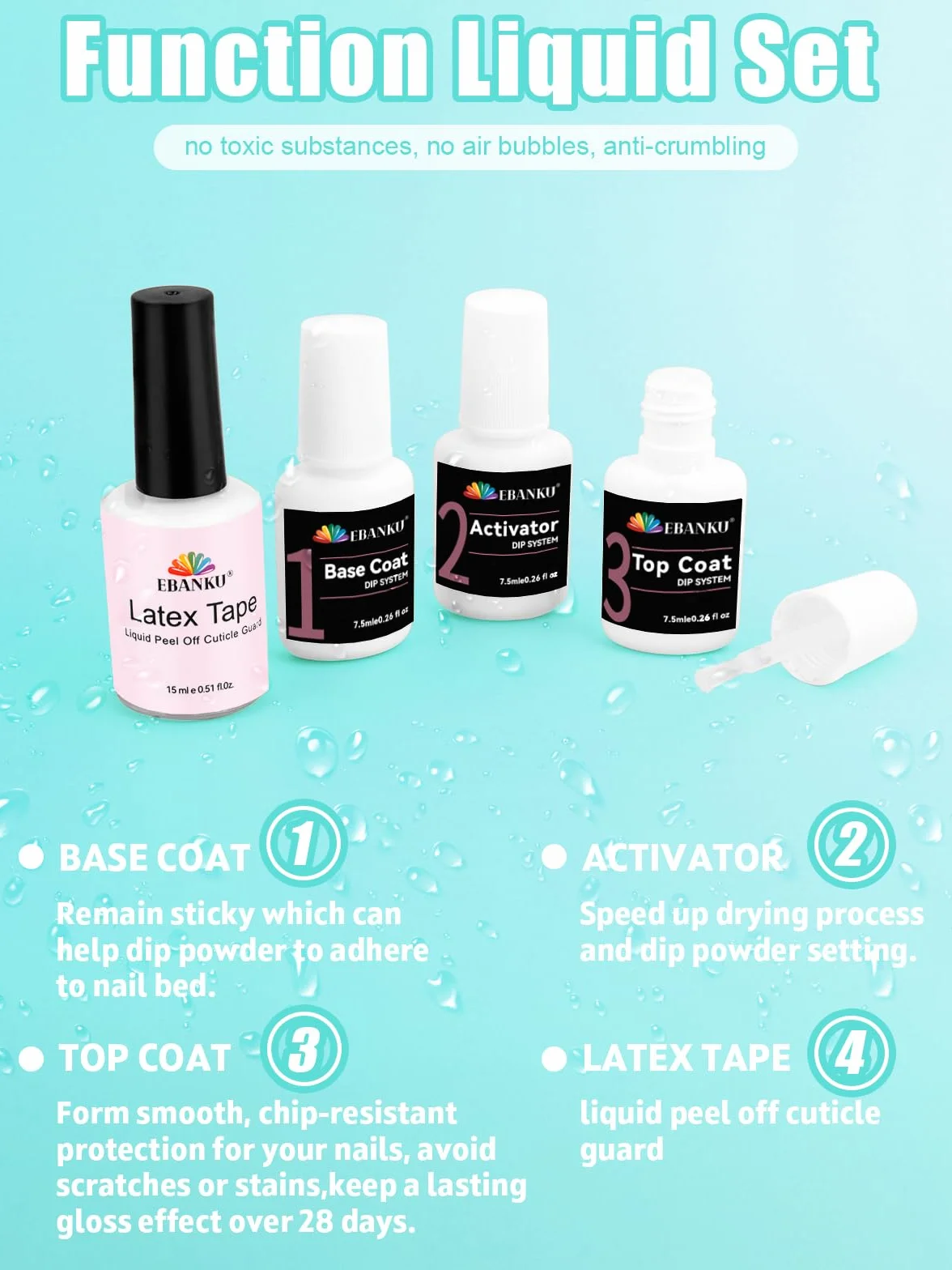 EBANKU Kit de manucure 50 couleurs poudre à tremper base perceuse électrique top coat liquide activateur nail art