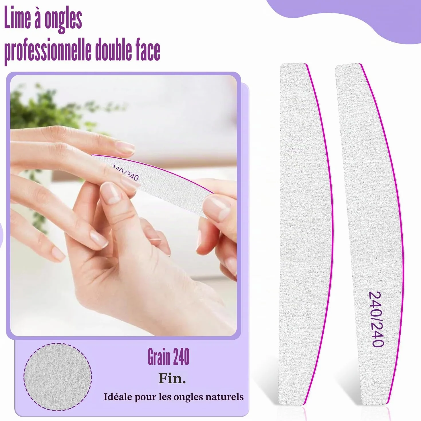 Limes à ongles professionnelles 240/240 double face émeri lot de 12