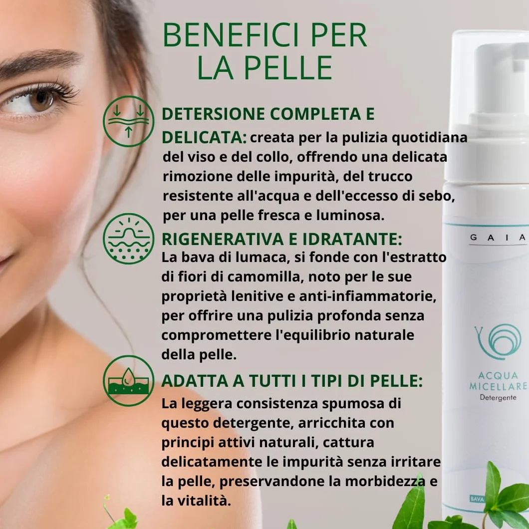 Greenlab Eliciculture Mousse Nettoyant Démaquillant Visage et Cou GAIA 200 ml - Avec Bave d'escargot pure, pour une peau propre, fraîche et lumineuse; Convient à tous les types de peau