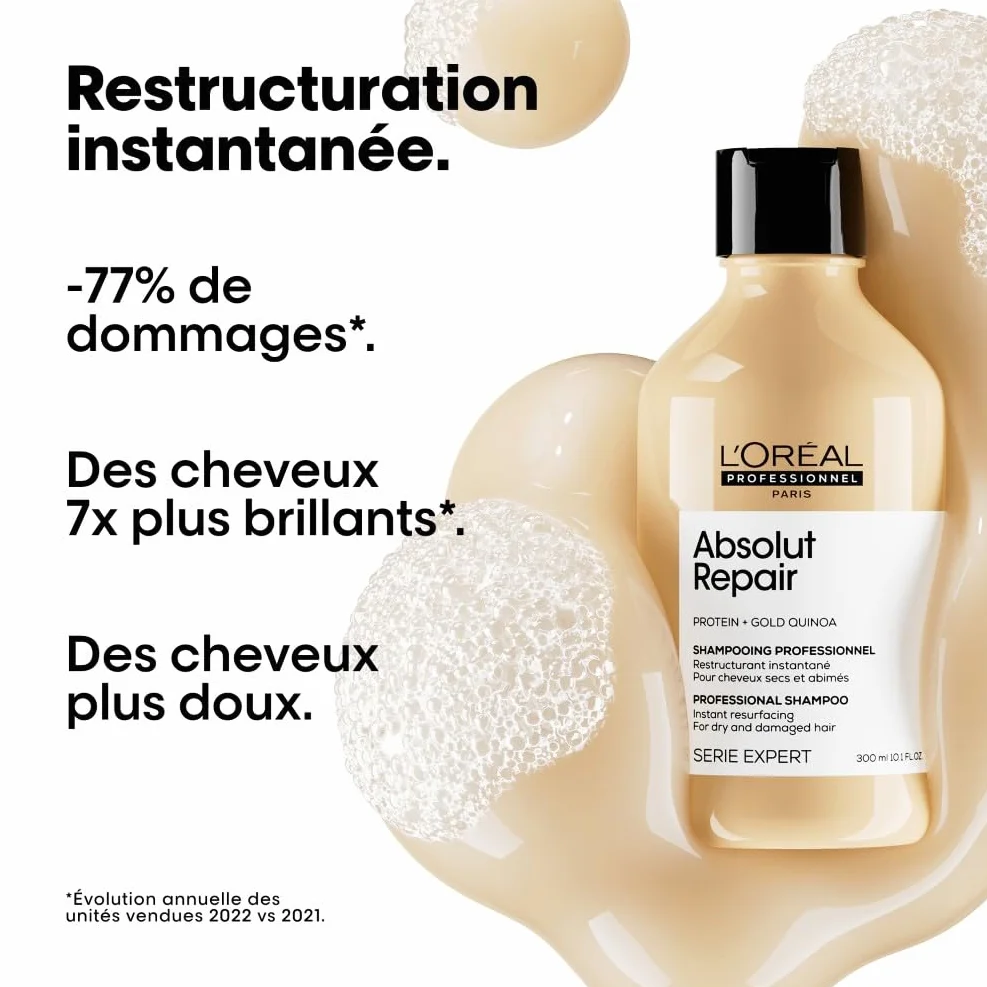L'OREAL PROFESSIONNEL Absolut Repair Restructuration Instantanée Cheveux Secs Abîmés 77% Dommage Moins 7x Brillance