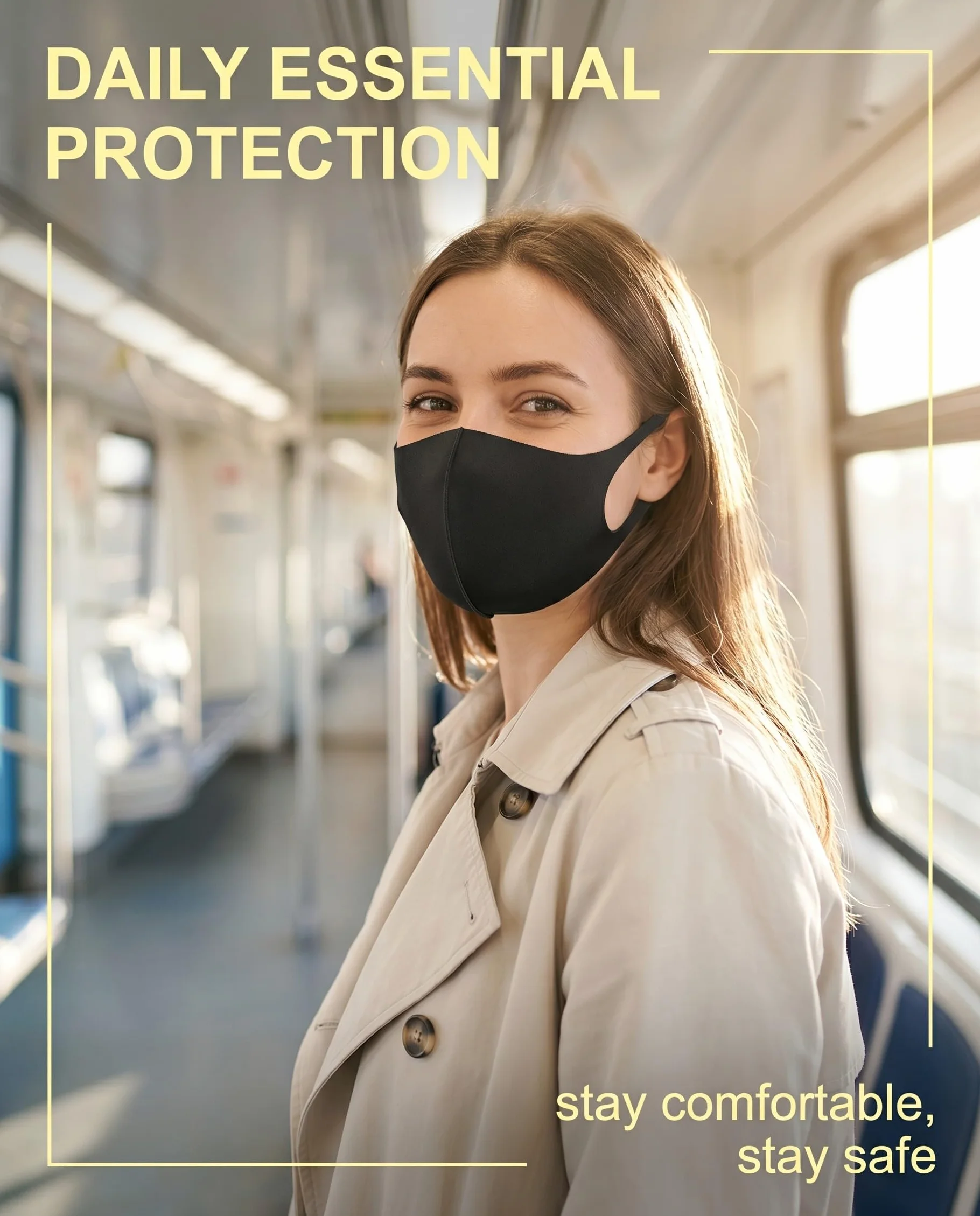 Masque Noir en Tissu Réutilisable Lot de 4 Masques de Protection Lavables Anti-Poussière