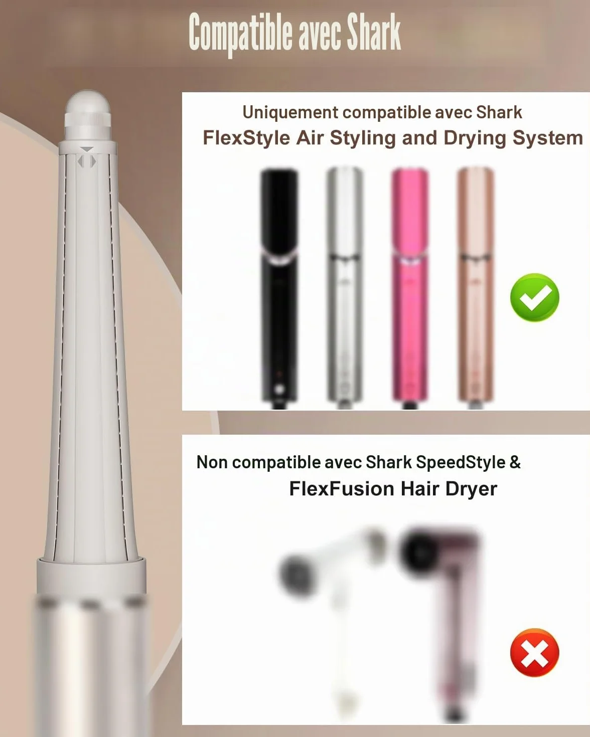 Bigoudi long pour accessoires Shark FlexStyle, bigoudis de 1,9 à 3,6 cm, enroulement automatique avec les deux directions