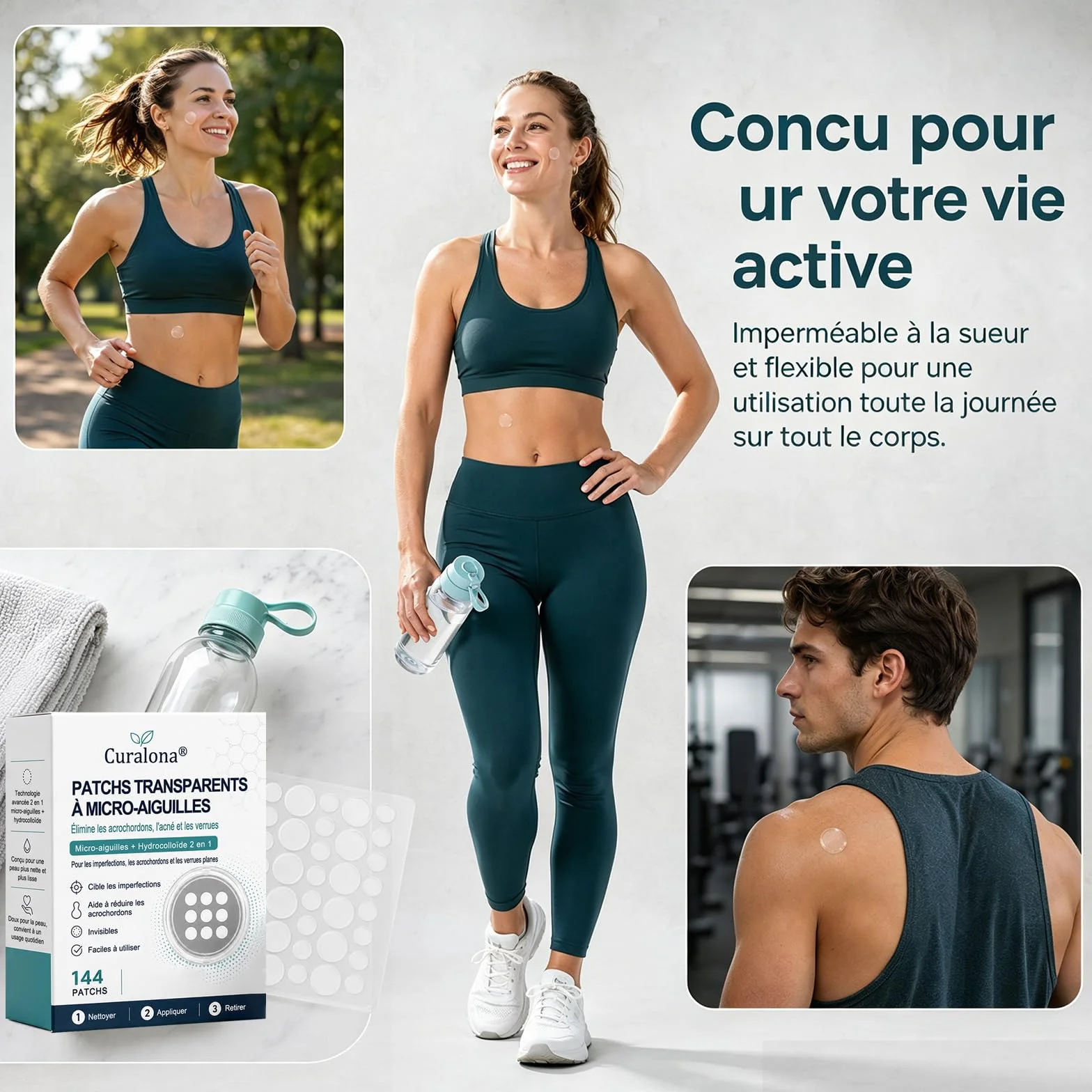 Curalona Patch 2-en-1 Microneedle & Hydrocolloïde 144 Pièce Invisible Imperméable Transpirable