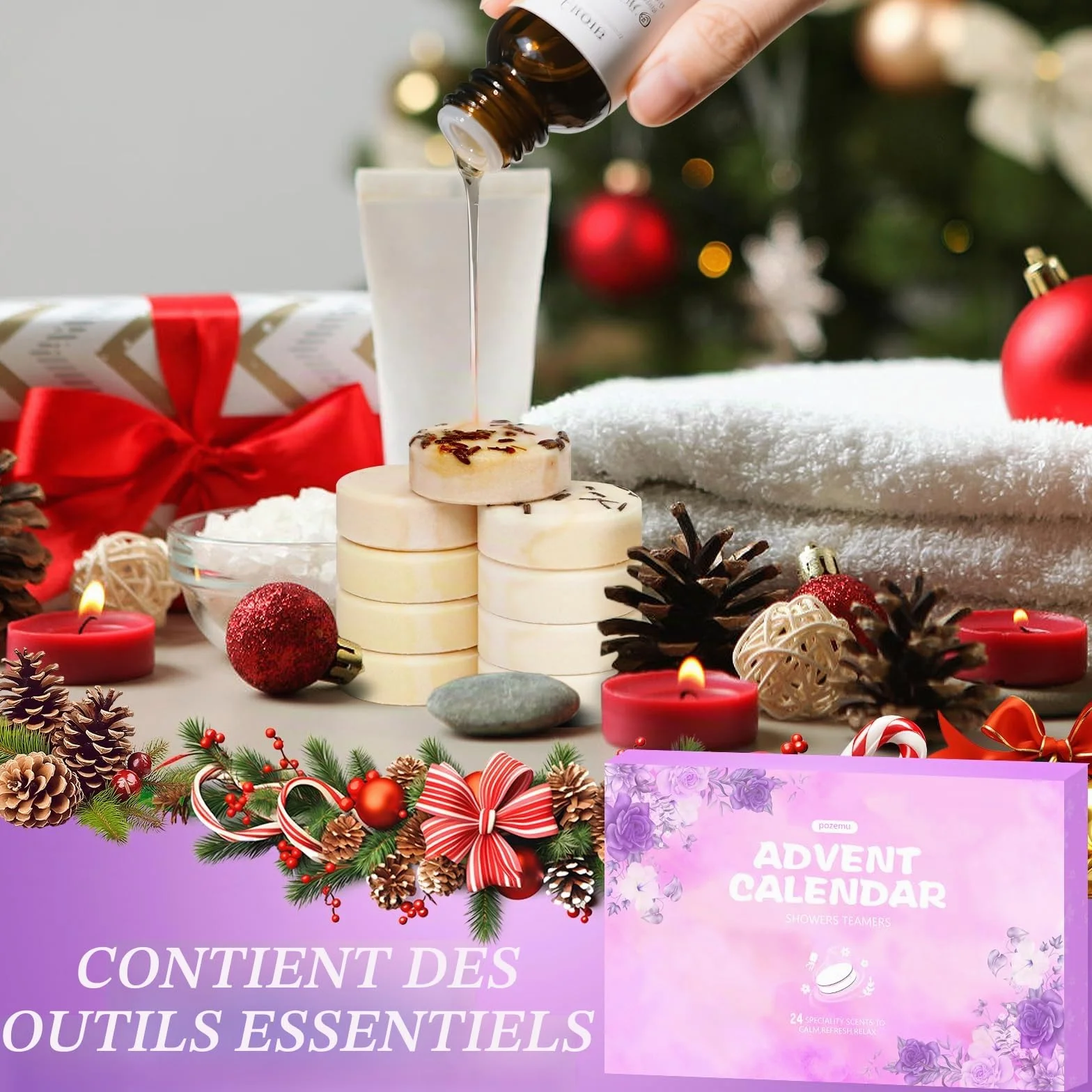 Calendrier de l'Avent 2025 Bombe de Douche Boules de Bain pour Enfant Femme Homme