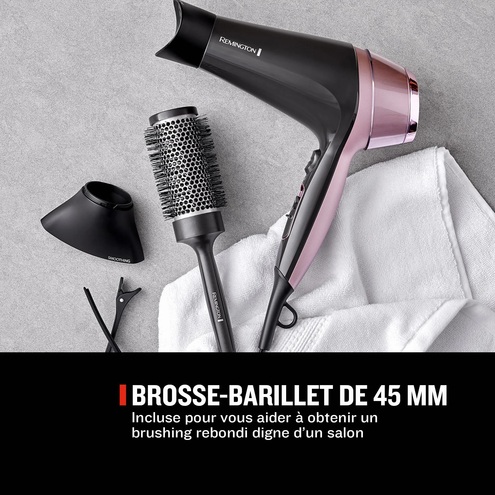 Remington Sèche-cheveux Ionique [Multifonction: boucle, ondule, lisse] Curl&Straight (2200W, 3 températures/ 2 vitesses, concentrateur incurvé unique, brosse à coiffer 45mm, accessoires) D5707