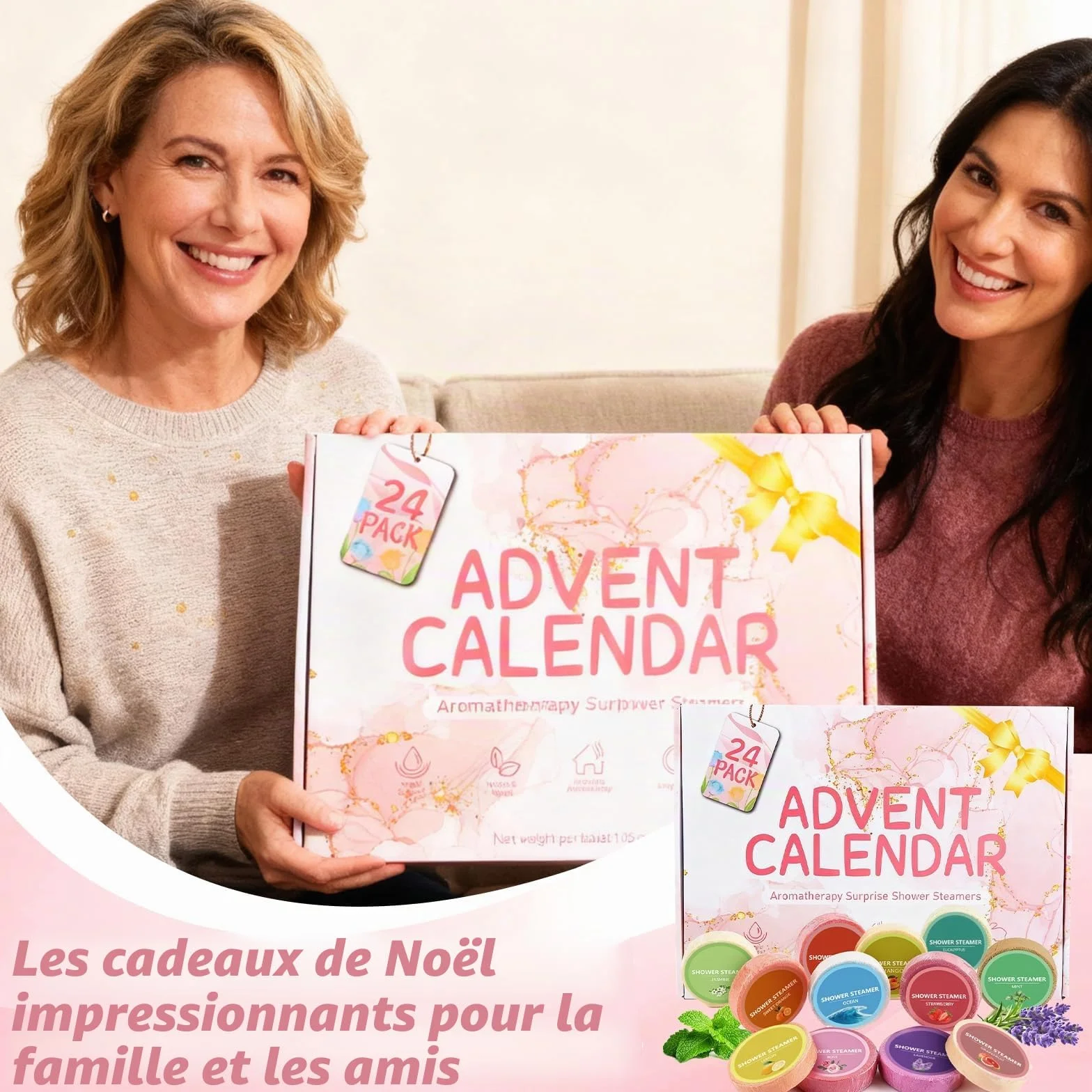 Calendrier de l'Avent 2025 Shower Steamers Aromathérapie 24 Jours Bombe de Douche Bain Femme