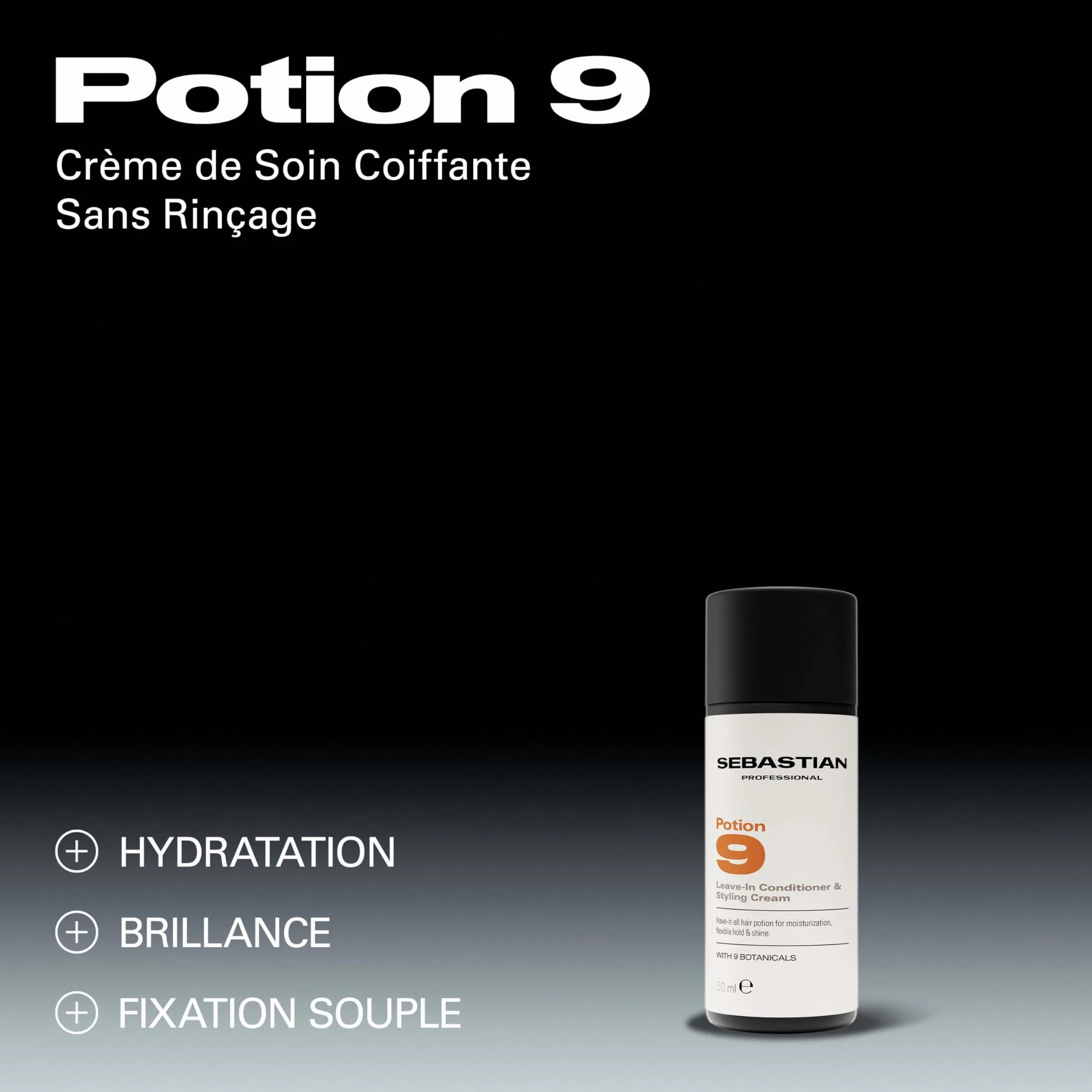 Sebastian Professional Potion 9 – Crème de soin coiffante sans rinçage professionnelle, nutrition et brillance instantanées