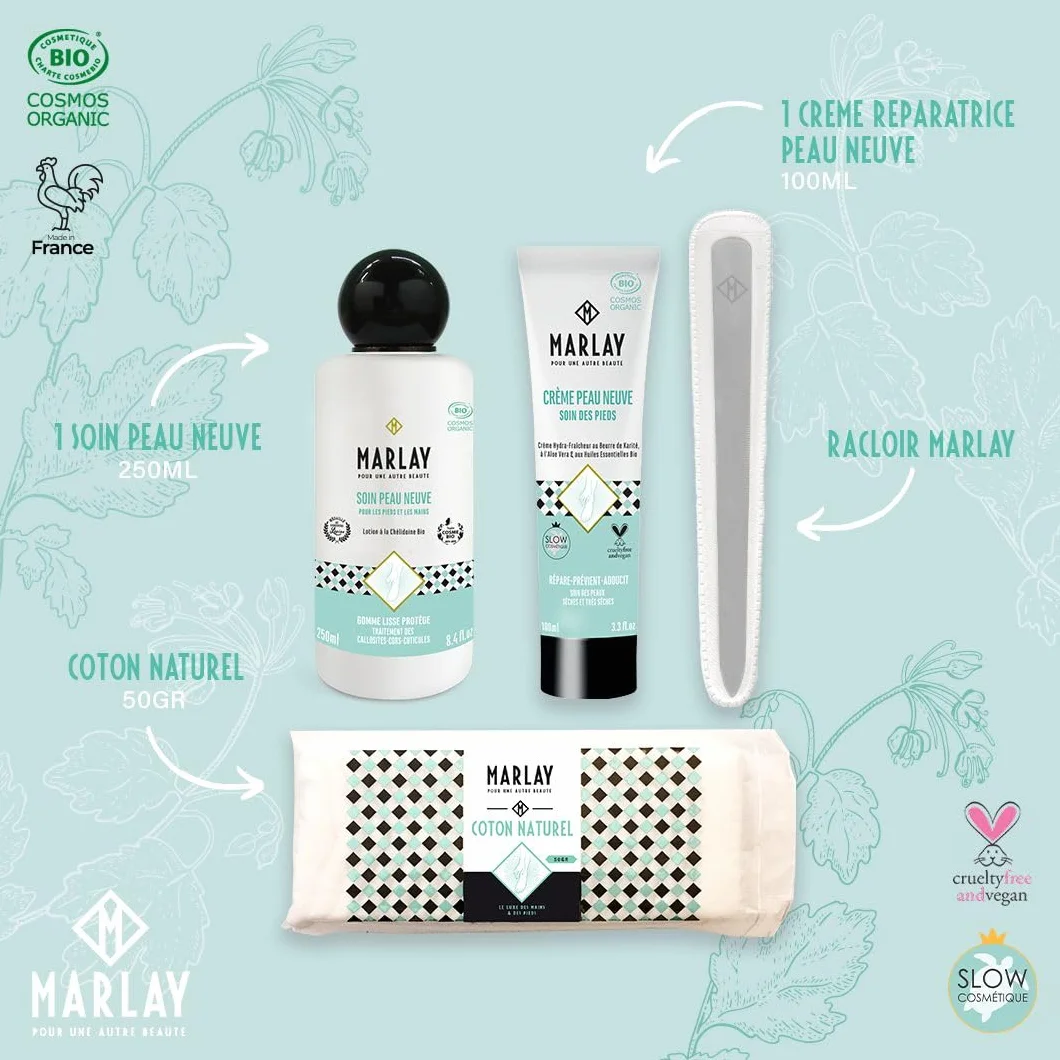 Marlay Cosmetics Coffret Rituel Peau Neuve Lotion 250 ml & Crème Pieds Hydratante Anti-transpirante Anti-échauffements Chélidoine Bio 99% Origine Naturelle