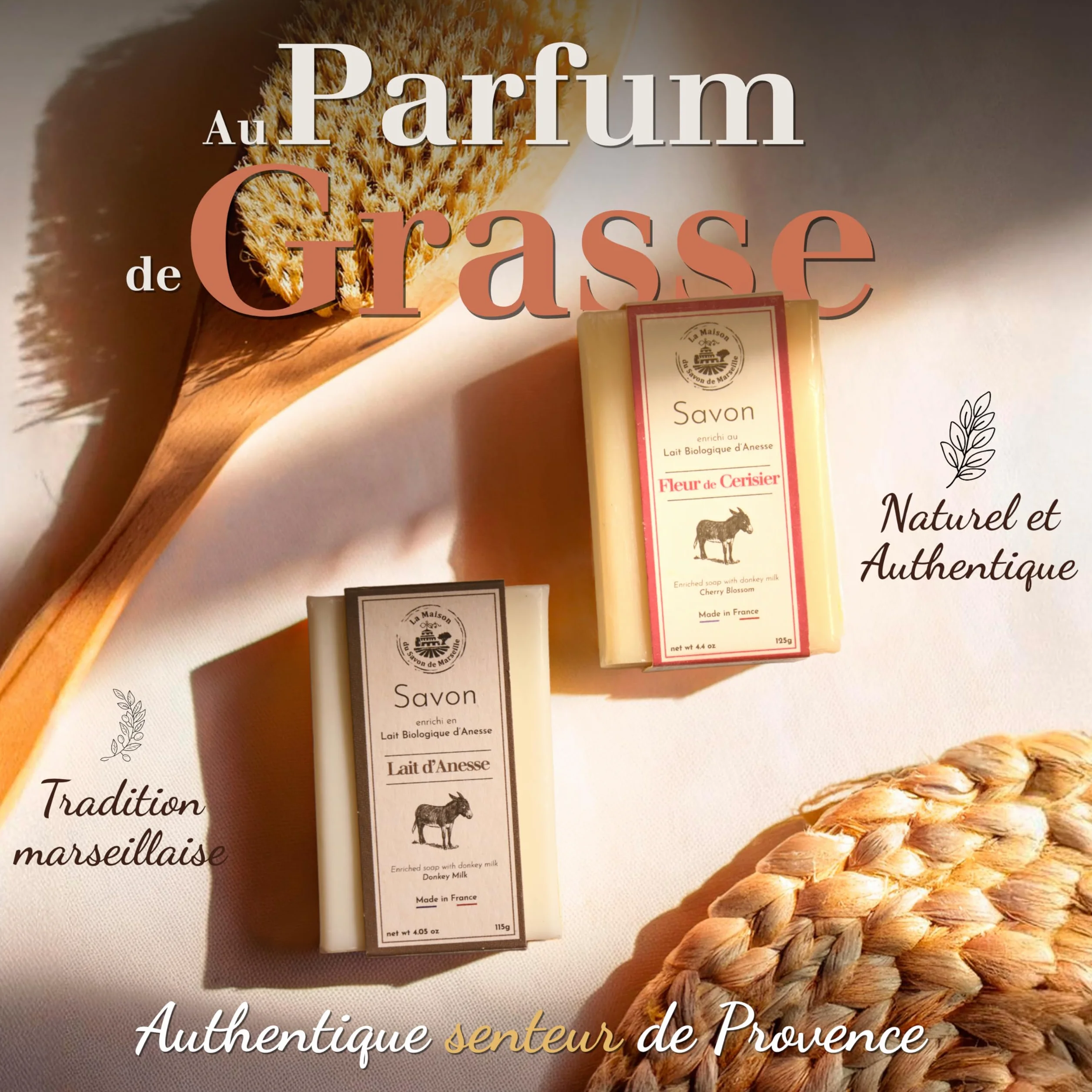 Savon au Lait d'Anesse Bio 115g - Naturel à 98% - Savon Corps et Visage - Fabriqué en Provence