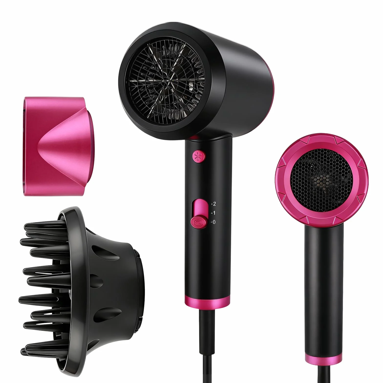 Sèche-cheveux Professionnel 2000 W, Moteur DC, 2 Embouts (Buse de Coiffage et Diffuseur), 2 Vitesses, Réglages de Température, Protection contre la Surchauffe, Sèche-cheveux de Voyage