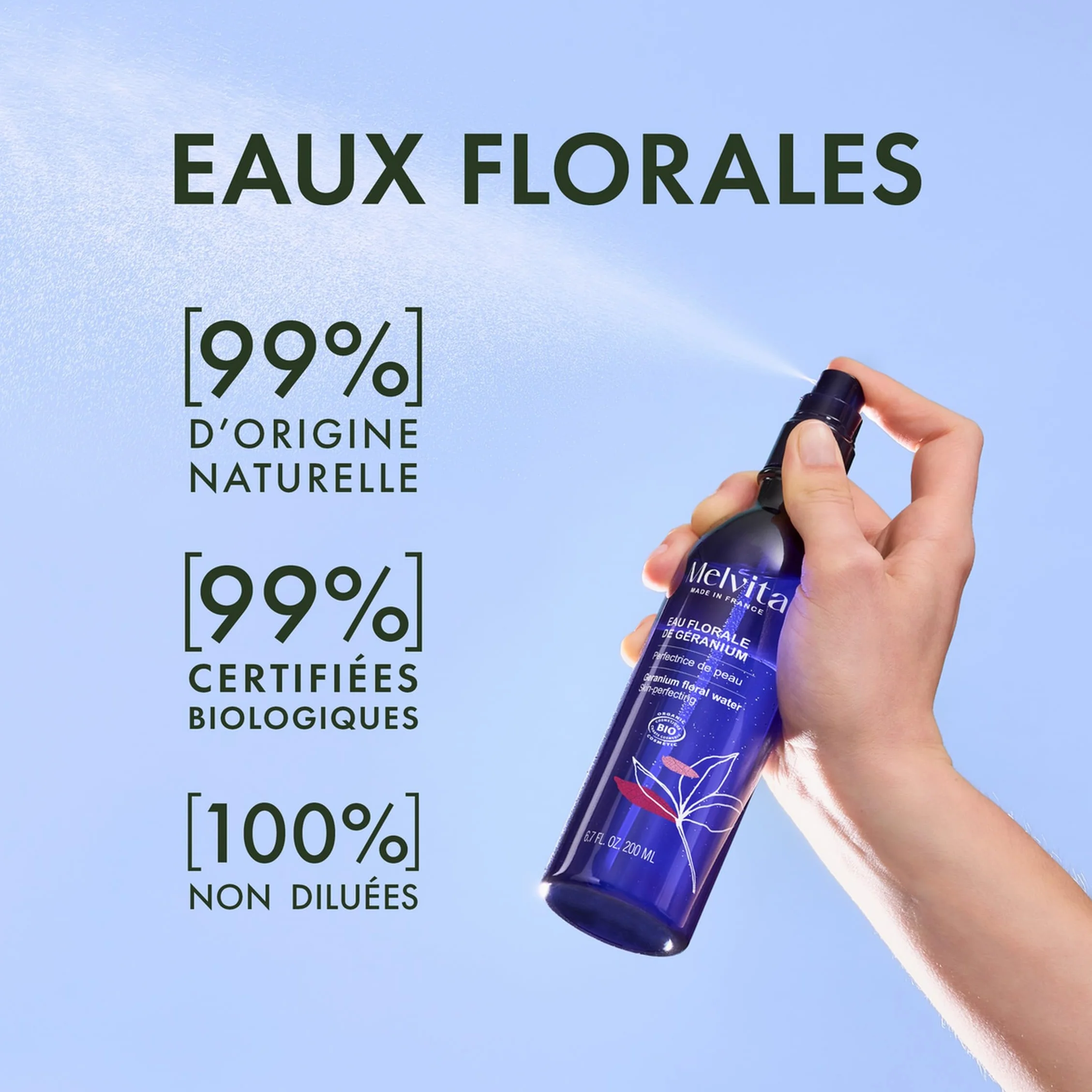 Melvita Eau Florale Tonifiante Rafraîchissante 100% Naturelle Certifiée Bio Fabriquée en France