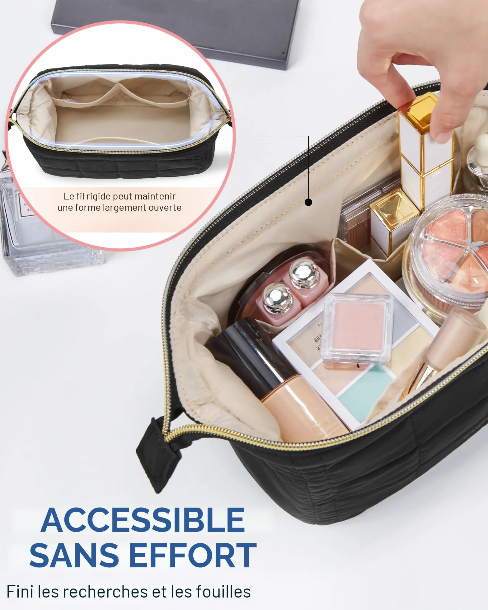 BAGSMART Trousse de Maquillage de Voyage rembourrée à Ouverture Large Noir