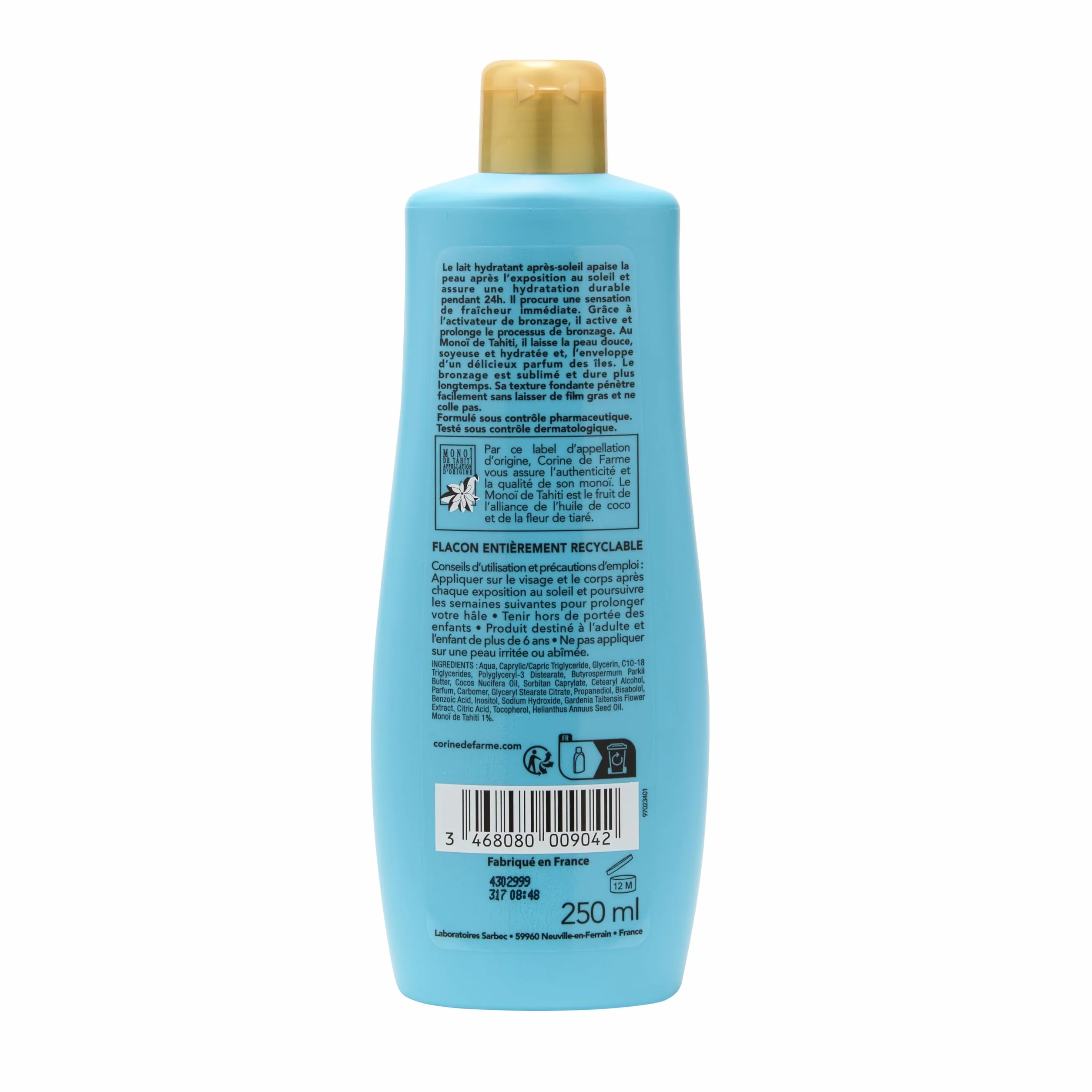 Corine de Farme Lait Hydratant Après-Soleil Activateur de Bronzage Monoï de Tahiti 250 ml