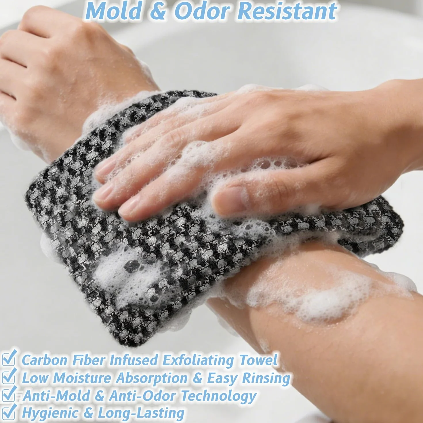 Serviette Exfoliante en Maille Longue 25 x 100 cm pour le Dos Hommes Femmes Noir Rose