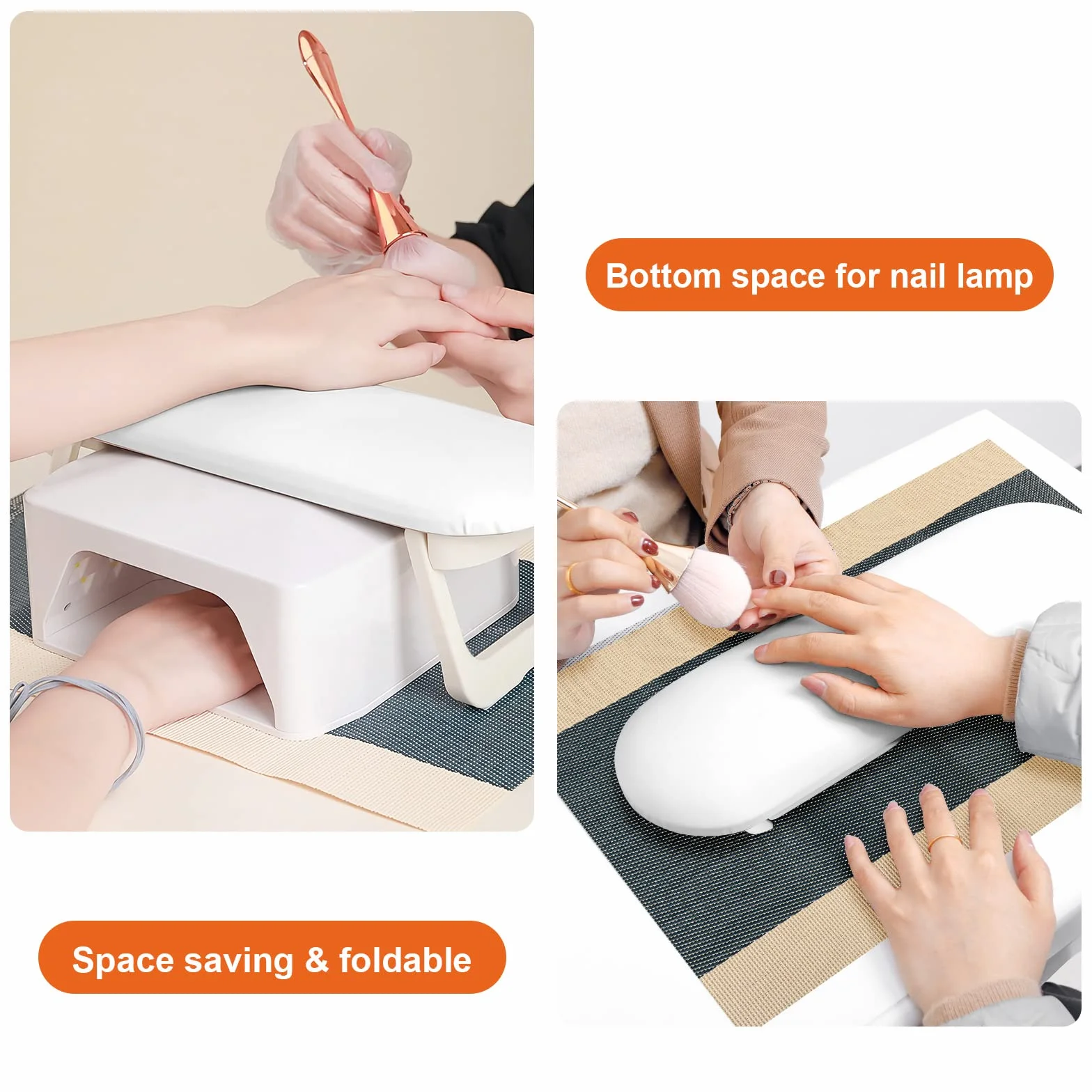 Diesisa Repose-bras pliable en cuir synthétique pour manucure avec tapis de table en PVC, repose-main doux pour ongles en acrylique/coussin de main pour manucure en salon - Blanc