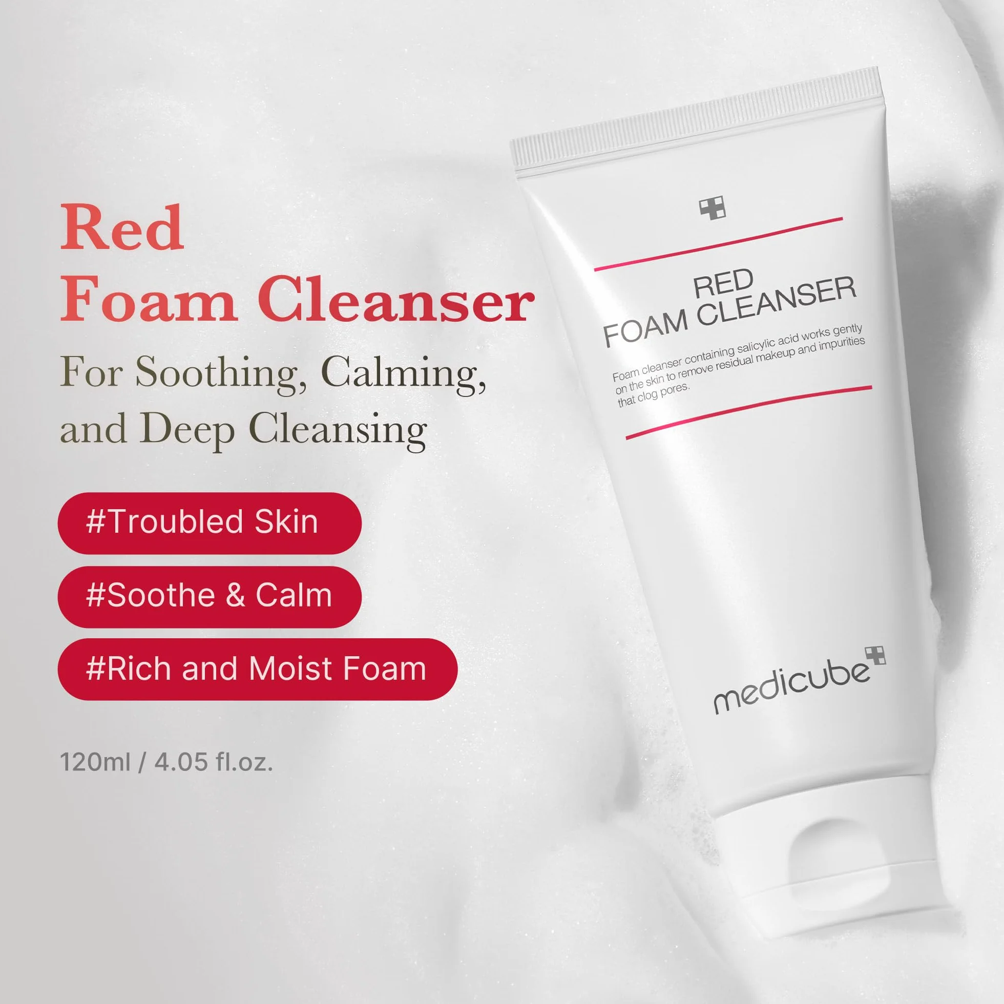 Medicube Red Foam Cleanser 120 ml – Nettoyant profond pour impuretés et sébum – Soin coréen