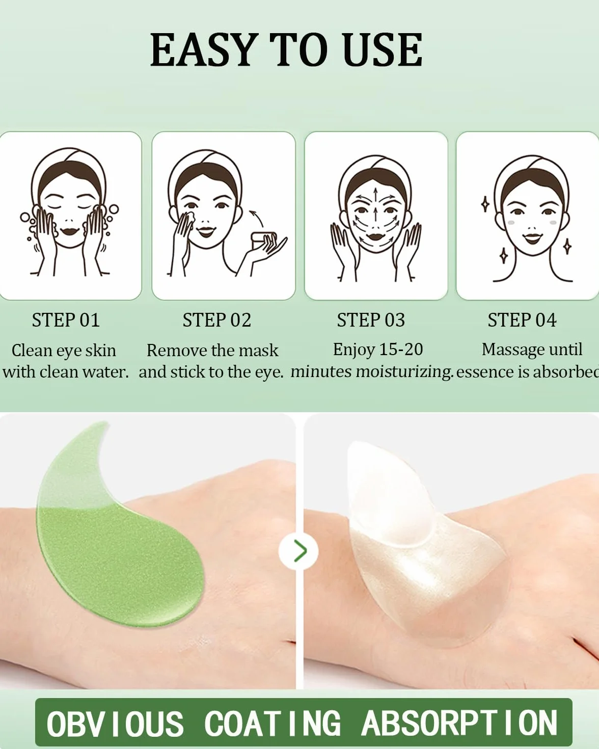 Masque pour les yeux à l'aloe vera 60 pièces, patch anti-cernes et poches, raffermit la peau