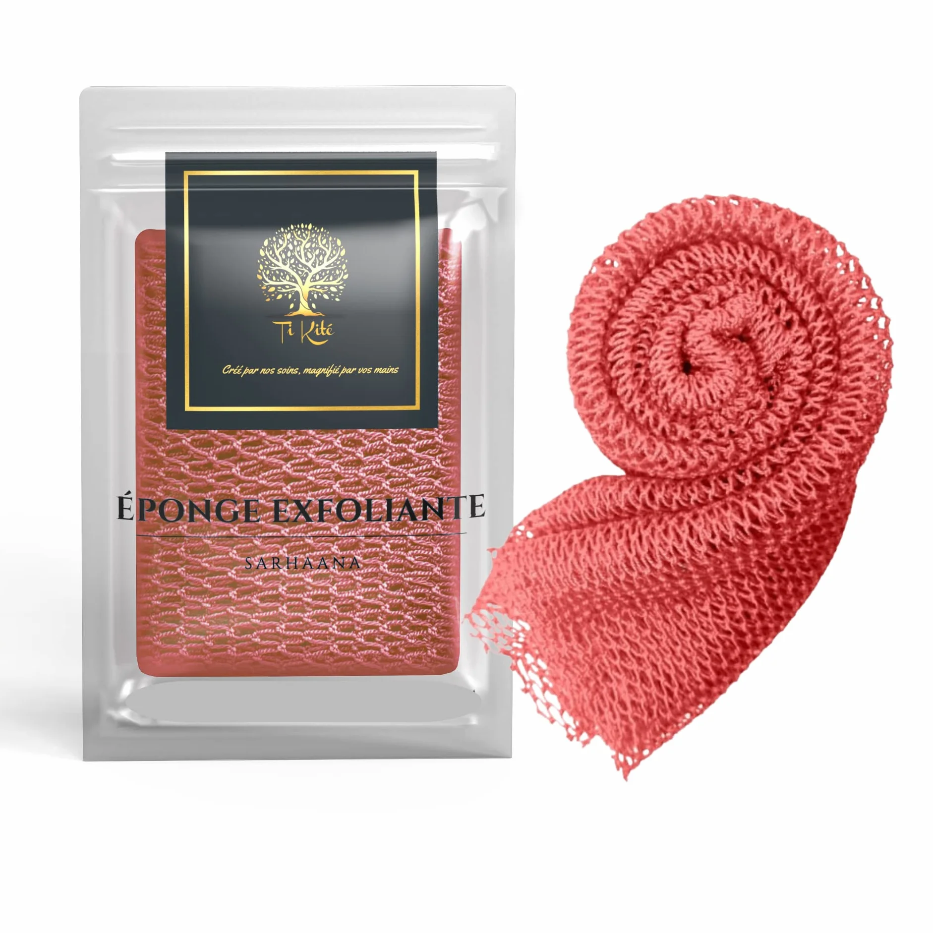 Filet de Douche africain Djampe Eponge exfoliante Gant Fleur Toilette XL CORAIL