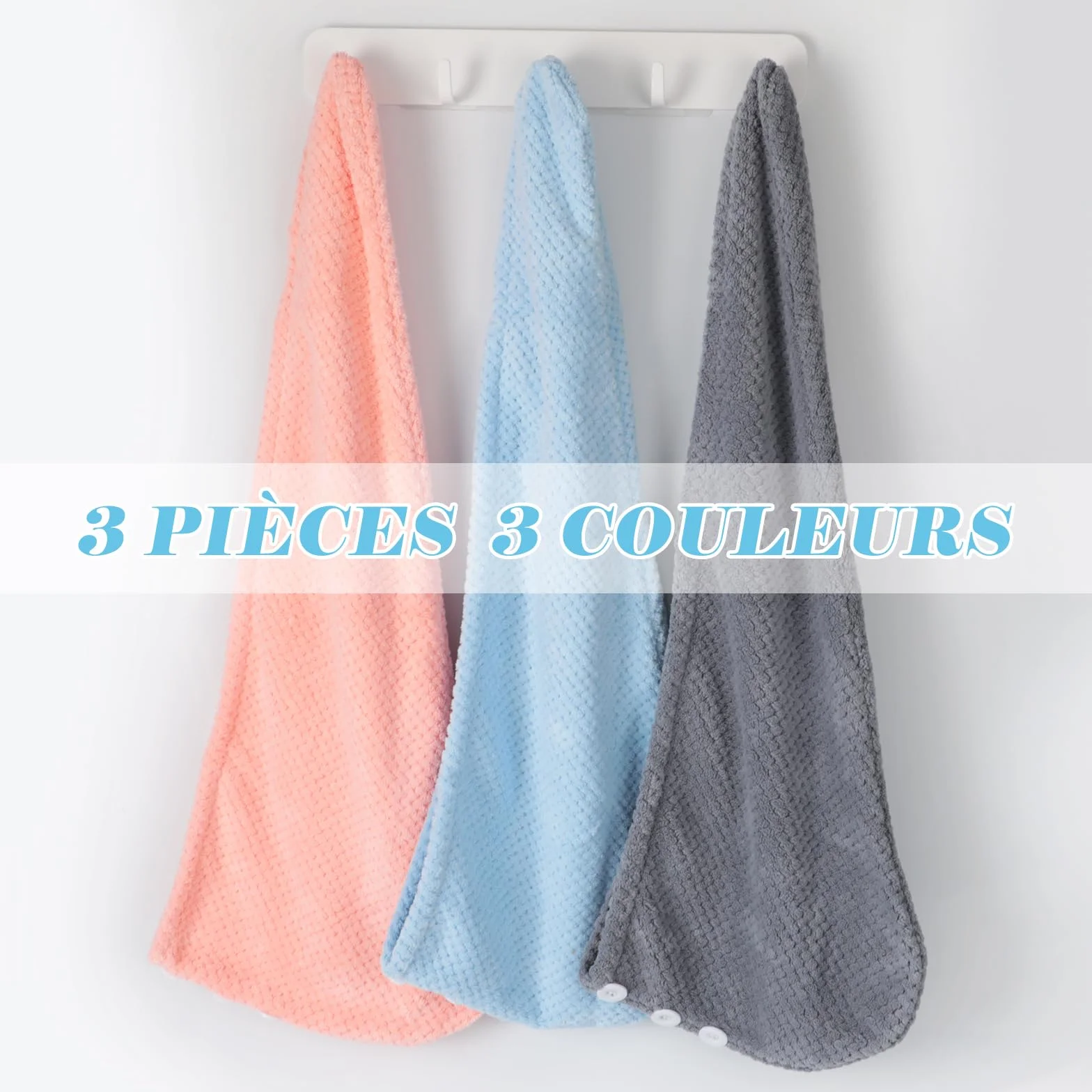 FREATECH Lot de 3 Serviettes en Microfibre pour Cheveux, Turban Anti-frisottis, Super Absorbantes