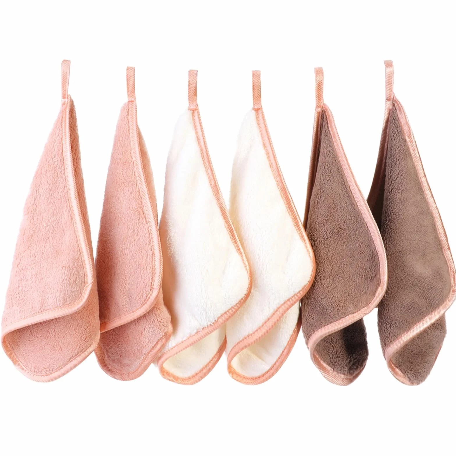 PHOGARY Lingette Démaquillante Microfibre Lot de 6 Serviette Visage 20x20cm Brun Réutilisable Lavable