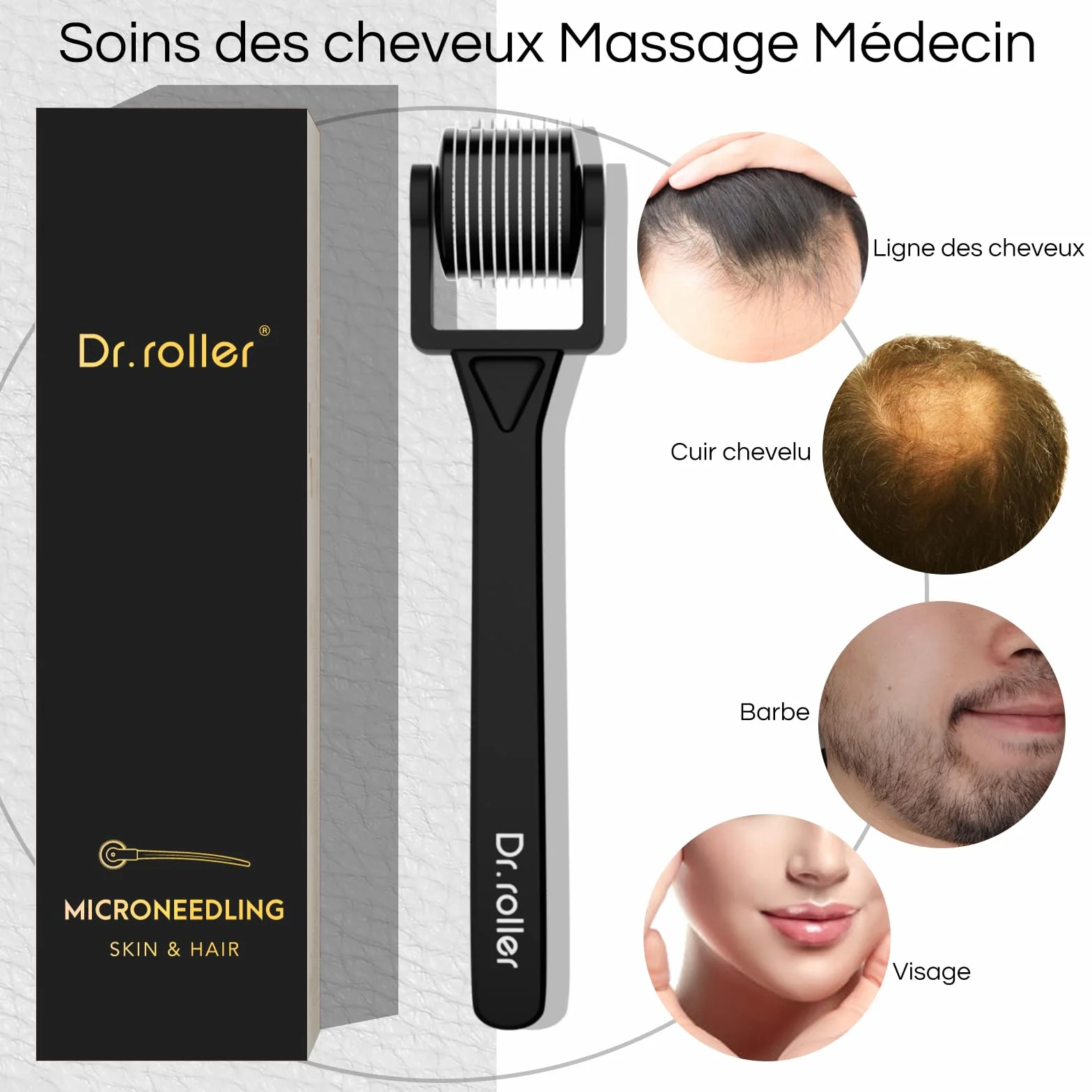 Derma Roller Cheveux 1 mm 540 Micro-Aiguilles Titane Microneedling Barbe Visage