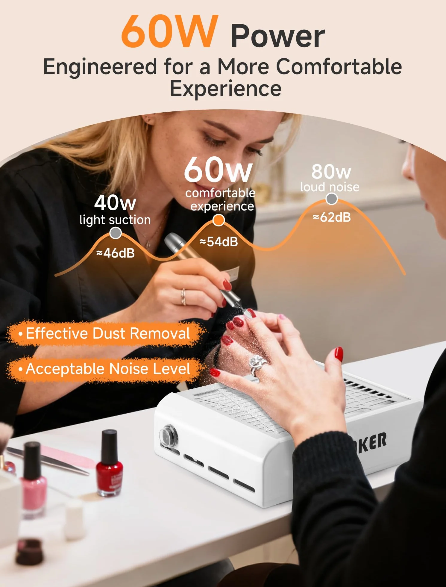 INMAKER Aspirateur Ongles Professionnelle Avec 2 Filtre Remplaçable | 60W Aspirateur Ongle Manucure pour Nail Art ou Salon, Blanc