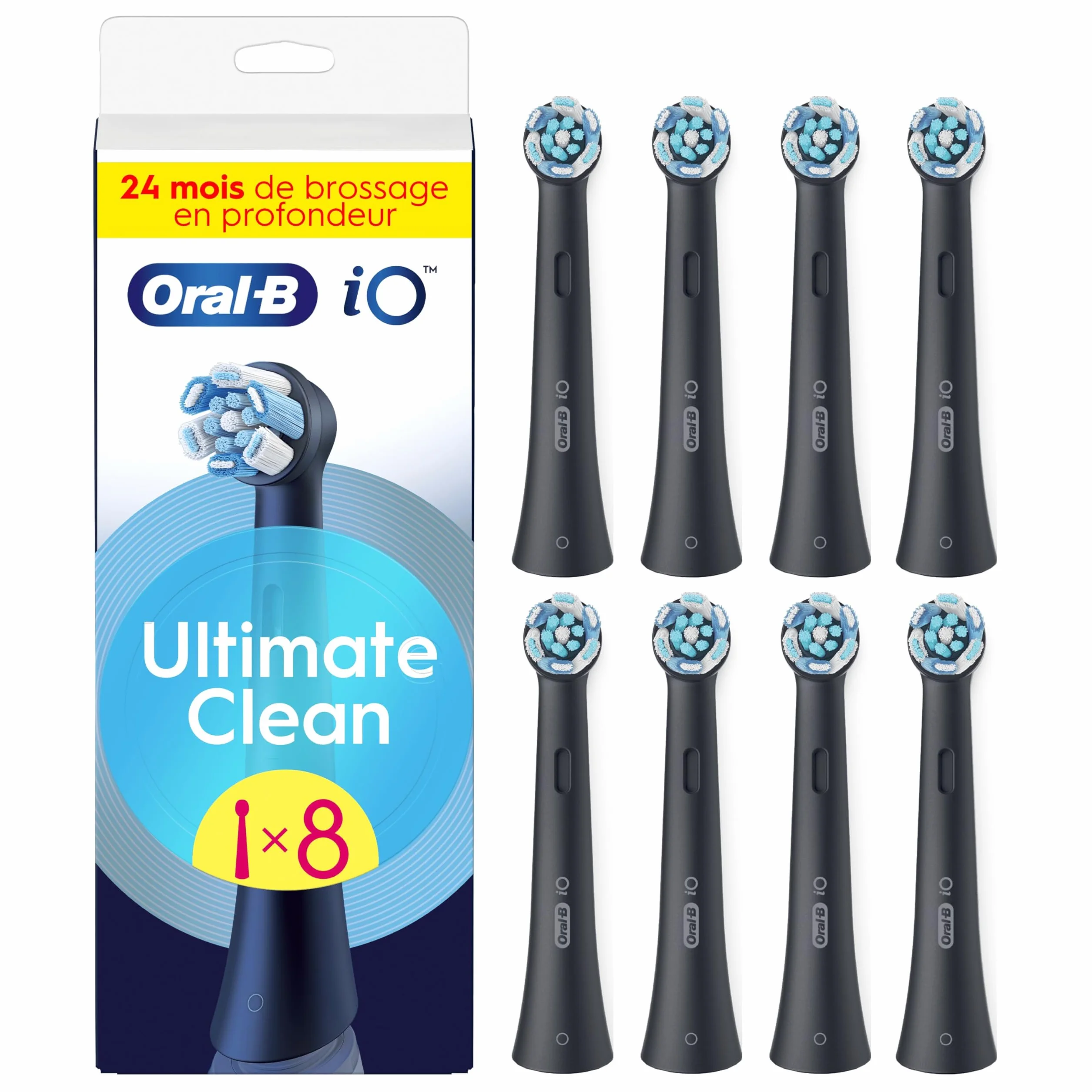 Oral-B Brossettes de Rechange Ultimate Clean, lot de 8, Noires – Recharges Brosse à Dents Électrique iO