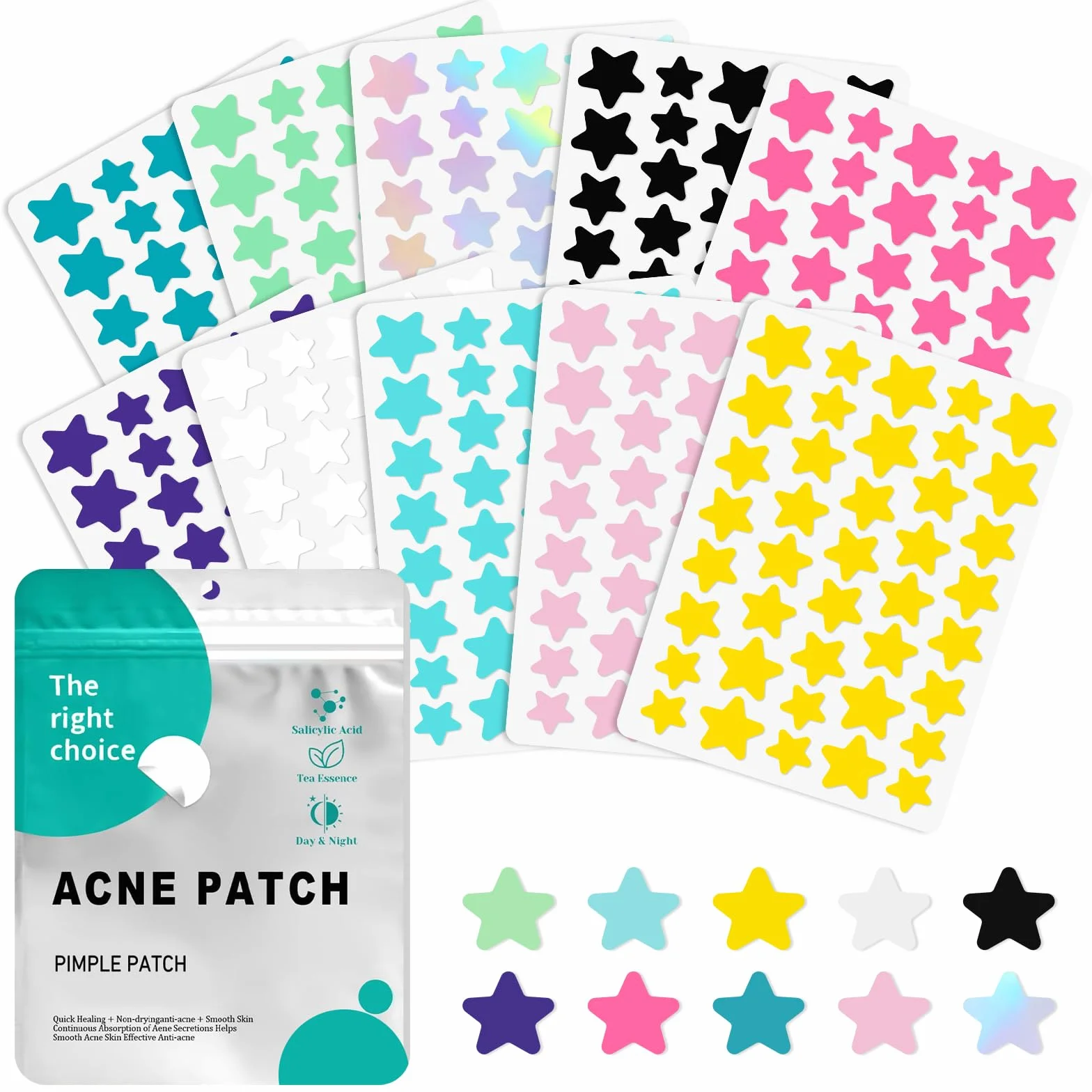 400PCS Pimple Patches Star, Hydrocolloïde Anti Bouton Patch avec Huile Tea Tree & Acide Salicylique, Acné Patches Imperméables (10/12/14 mm)