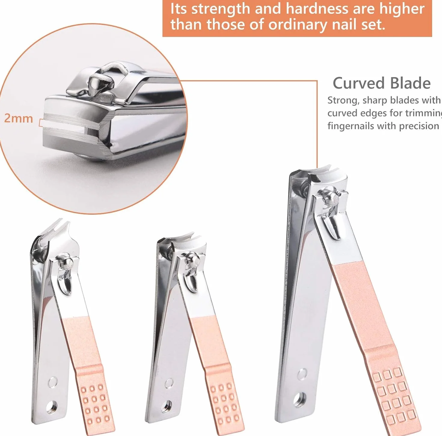 Kit Manucure Pédicure Professionnel 18 Pièces, Coupe-Ongles en Acier Inoxydable avec Boîte de Voyage (Or Rose)
