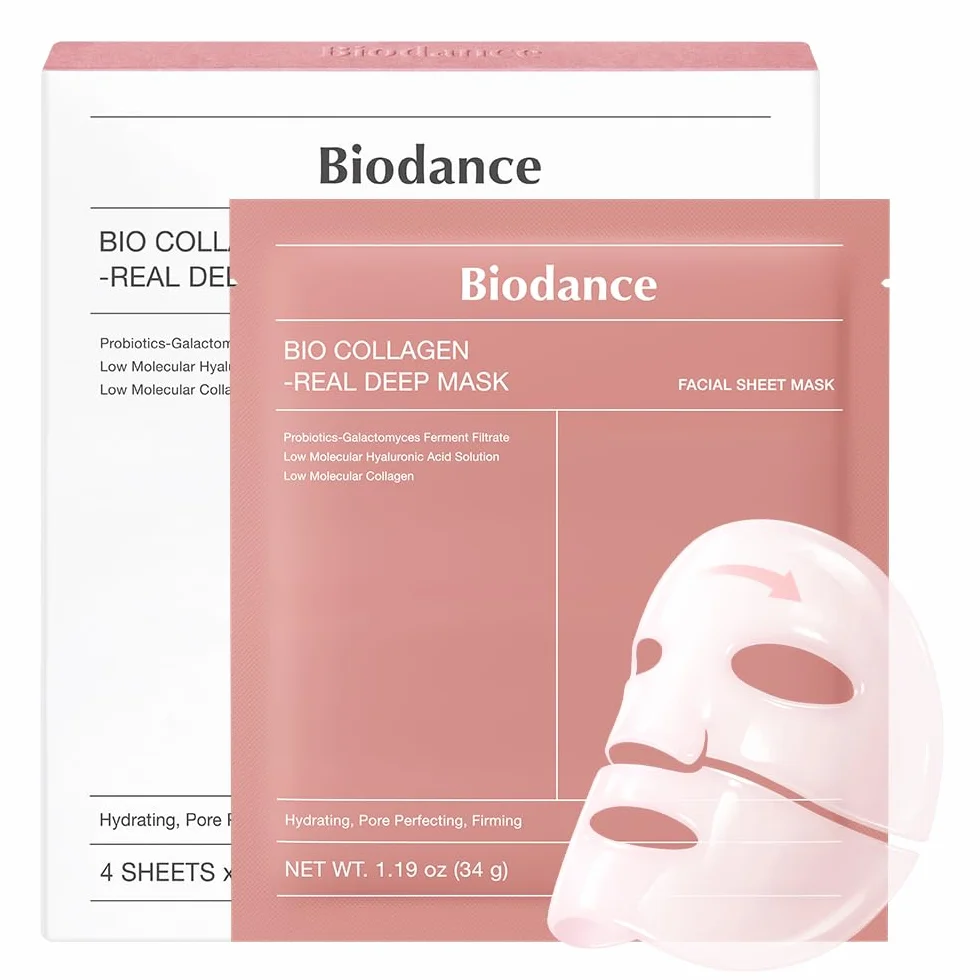 BIODANCE Bio-Collagen Masque Profond Réel, Masque Hydrogel, Minimisation des Pores, 34 g x 4 pièces