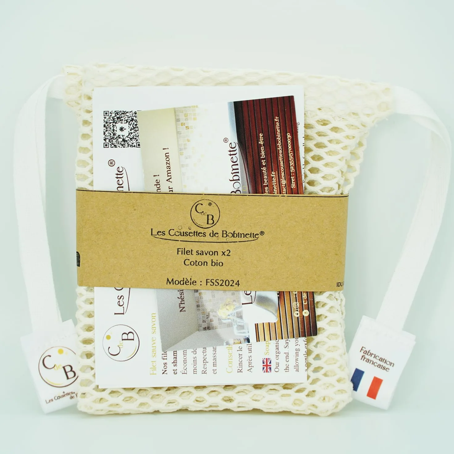 Filet savon coton bio x2 - zéro déchet exfoliant doux fabrication française