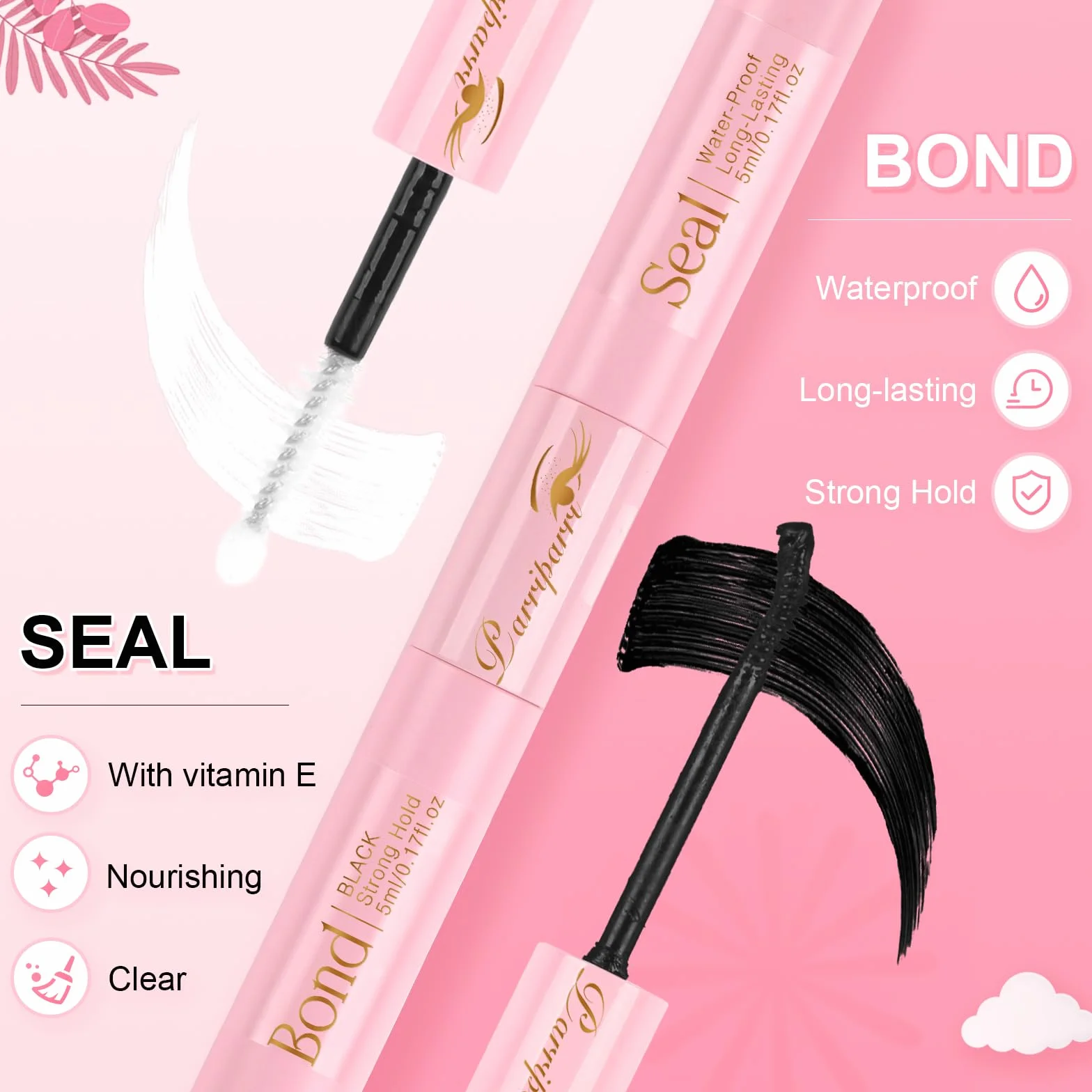 Parriparri Colle Faux Cils 2 in 1 Lash Bond et Seal DIY Adhésif Waterproof Strong Hold Eyelash Glue