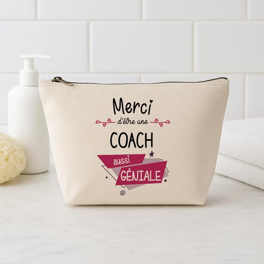 Trousse Merci Coach géniale | Idée Cadeau Collègue Travail Retraite Pochette Maquillage Toilette