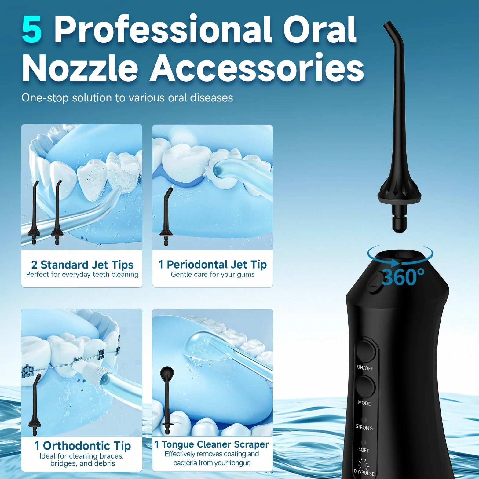Water Flosser Jet Dentaire Sans Fil 300ML 12 Modes IPX7 Portable