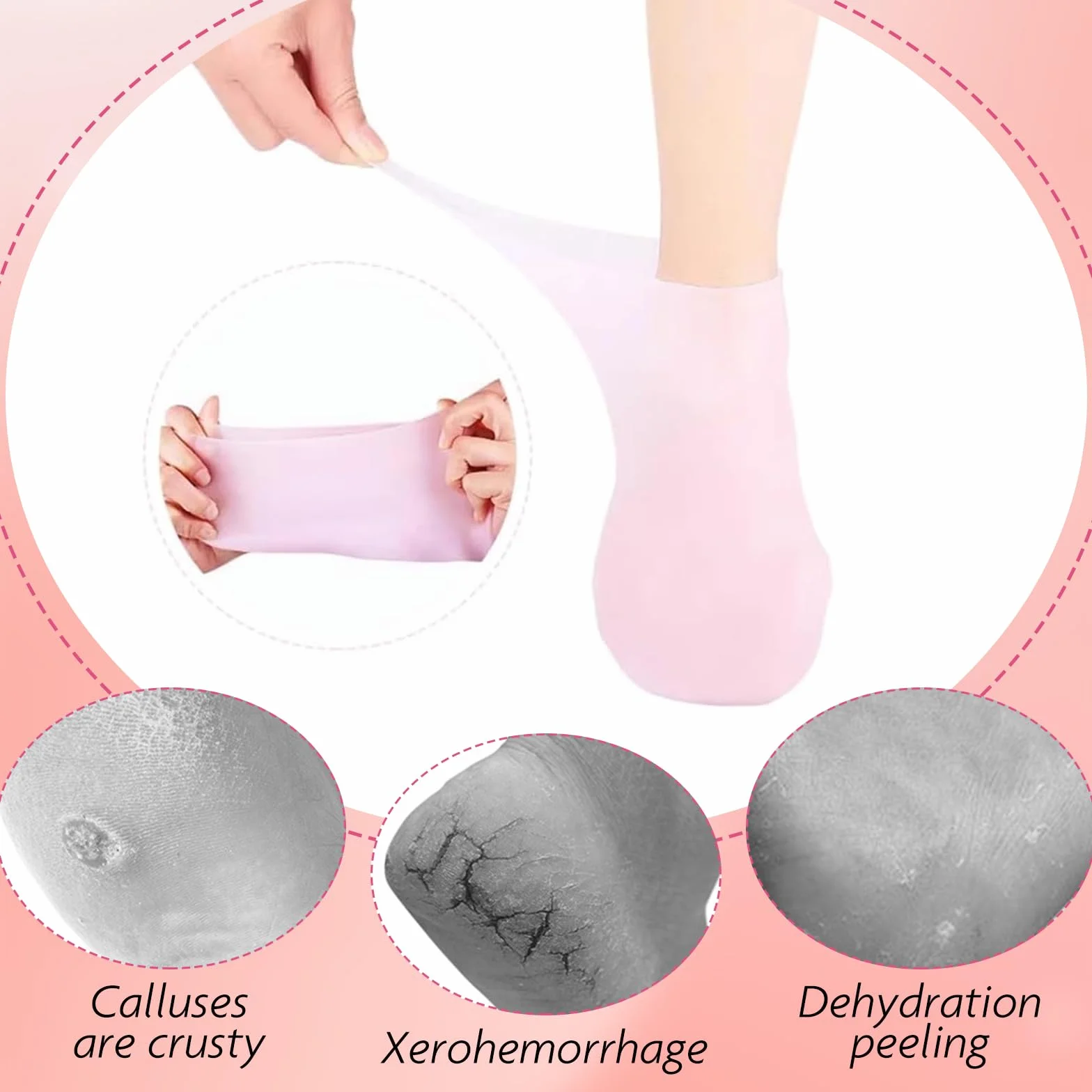 Chaussettes Silicone Pieds + Gants Silicone, Soin Intensif Talons Secs Crevasses, Réutilisables