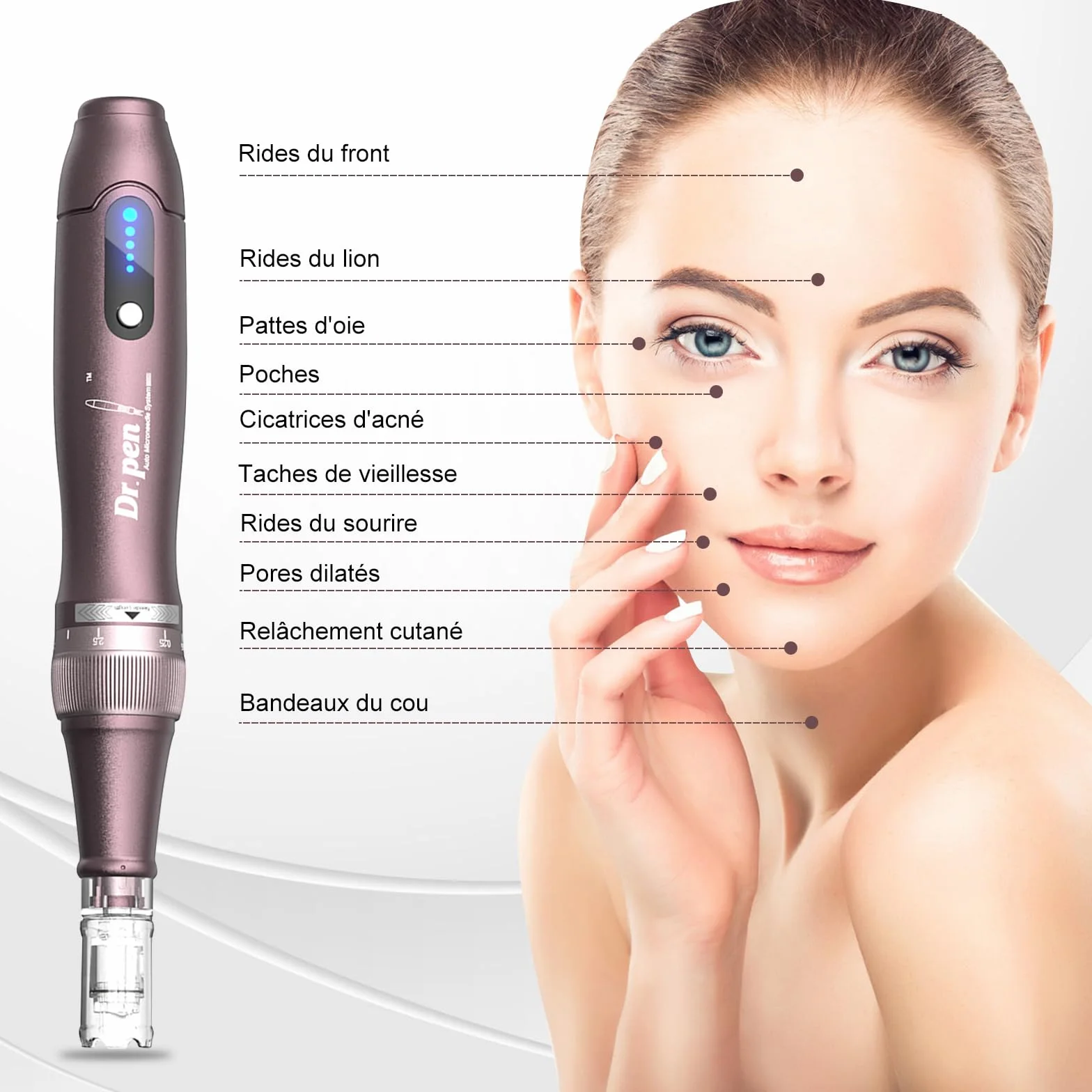 Dr.pen Ultima A10 Microneedling Pen - Dermapen Microneedling Professionnel Sans Fil Réglable pour le Visage, le Corps et la Croissance des Cheveux/Barbe avec 5 Cartouches - Meilleur Cadeau pour Femmes