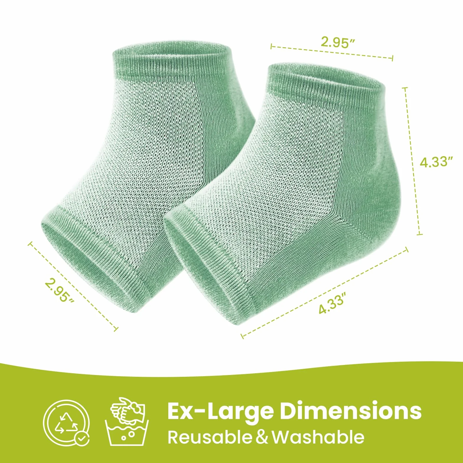 Chaussettes Hydratantes Réutilisables Bukihome, Chaussettes en Gel sans Orteils pour Talons Secs et Crevassés, Vert