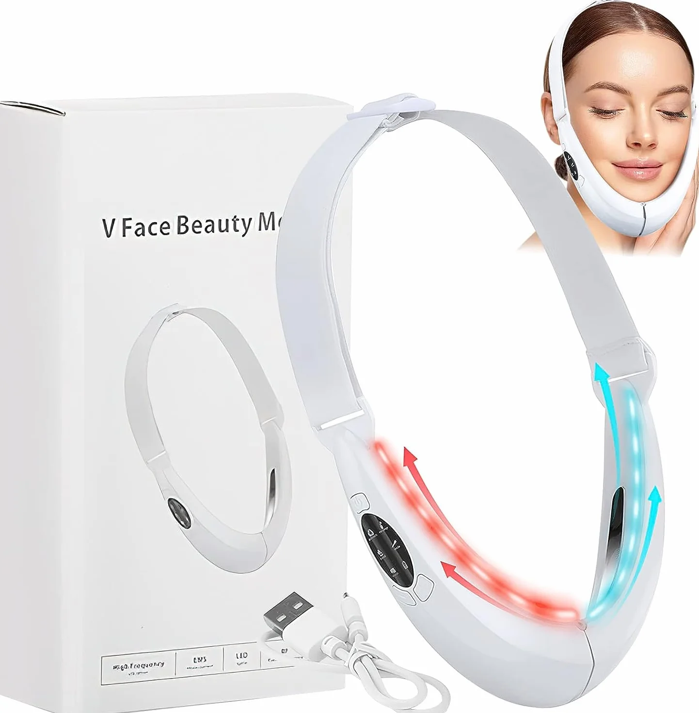 Éliminateur de Double Menton Appareil, Intelligent Lifting Visage Masseur Visage, EMS V Face Lifting Appareil Anti Rides Visage EMS Micro Courant Visage Double Menton Réducteur
