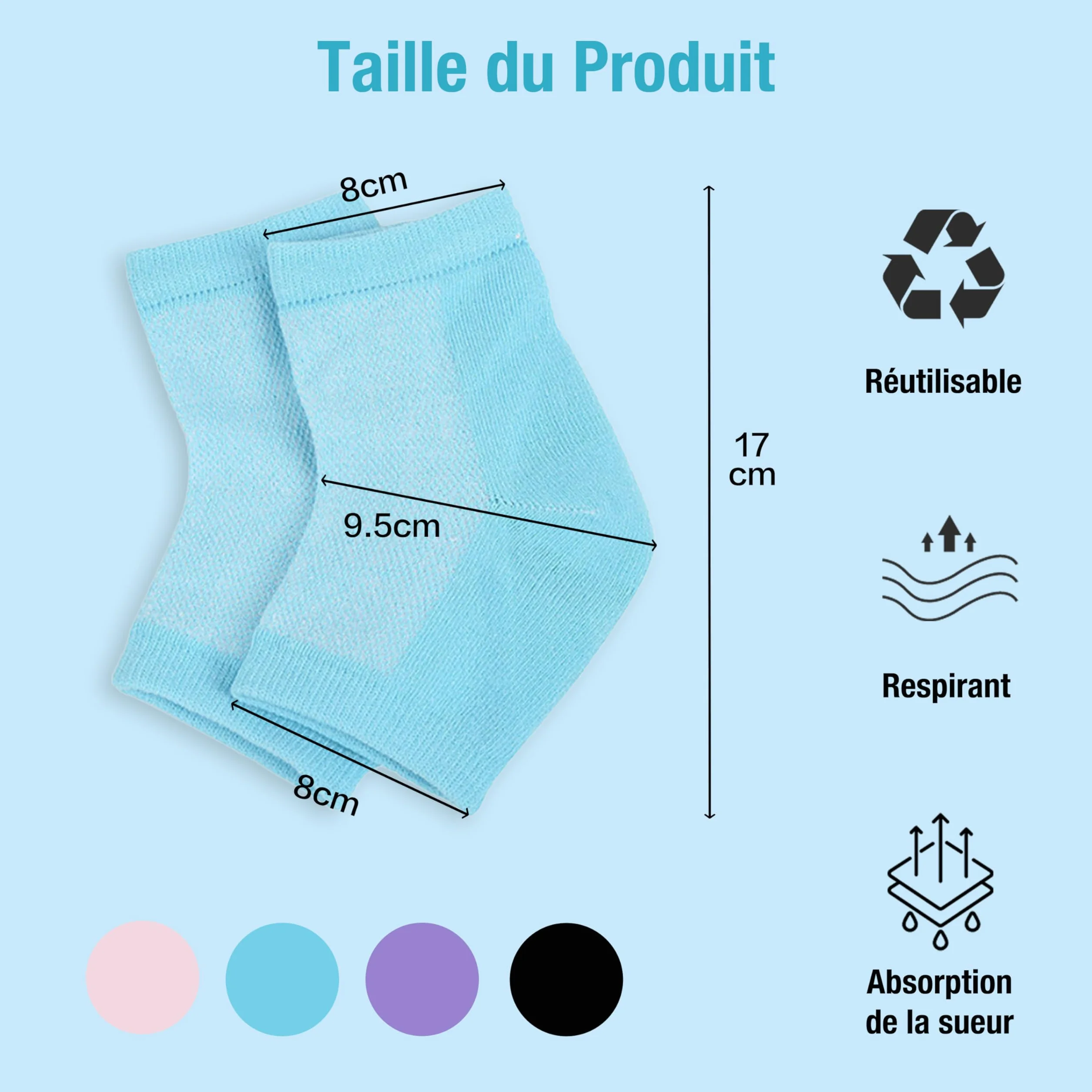 Chaussettes hydratantes de nuit réutilisables en gel respirant silicone souple pour pieds secs crevassés